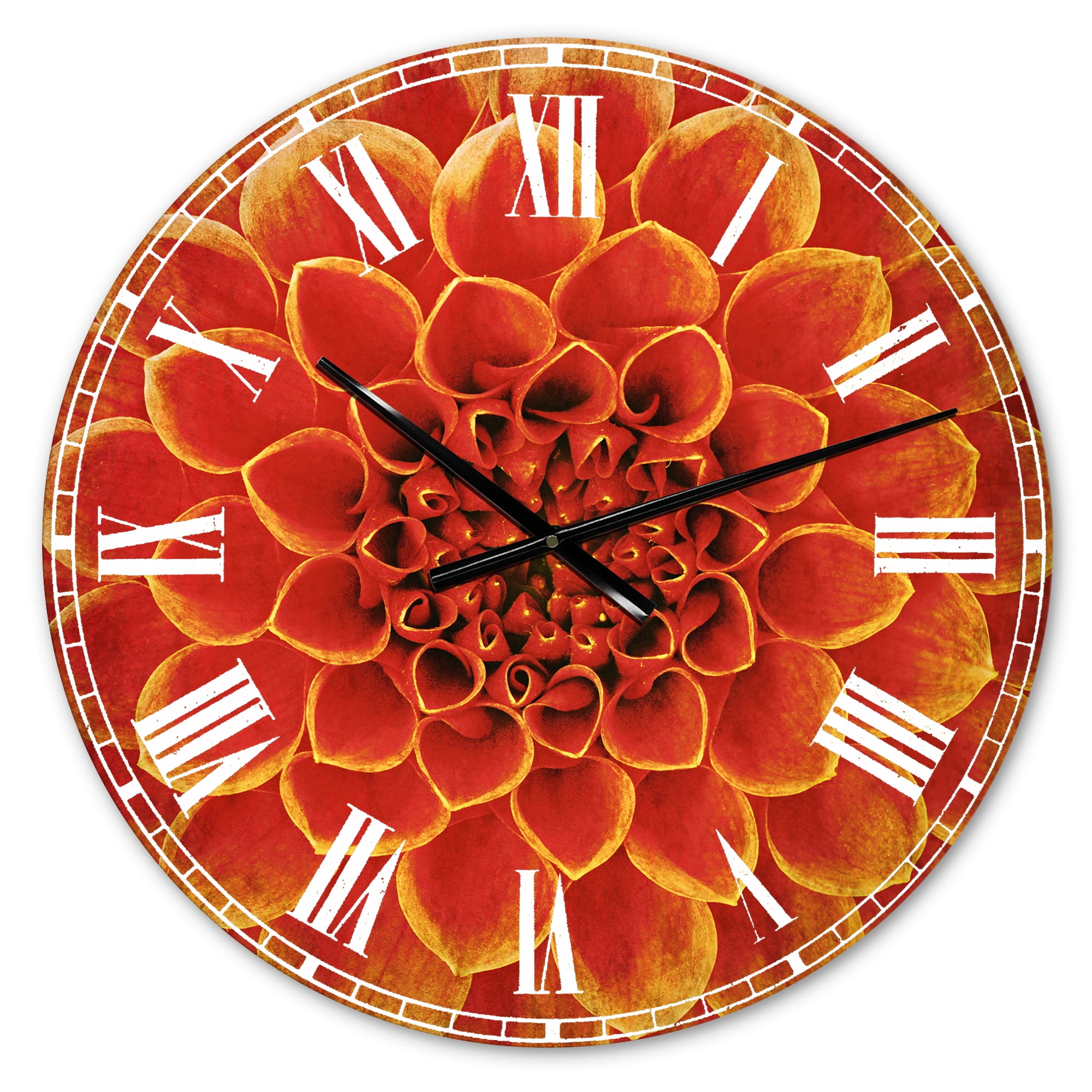 Designart 'Abstract Orange Flower Design' Traditional wall clock