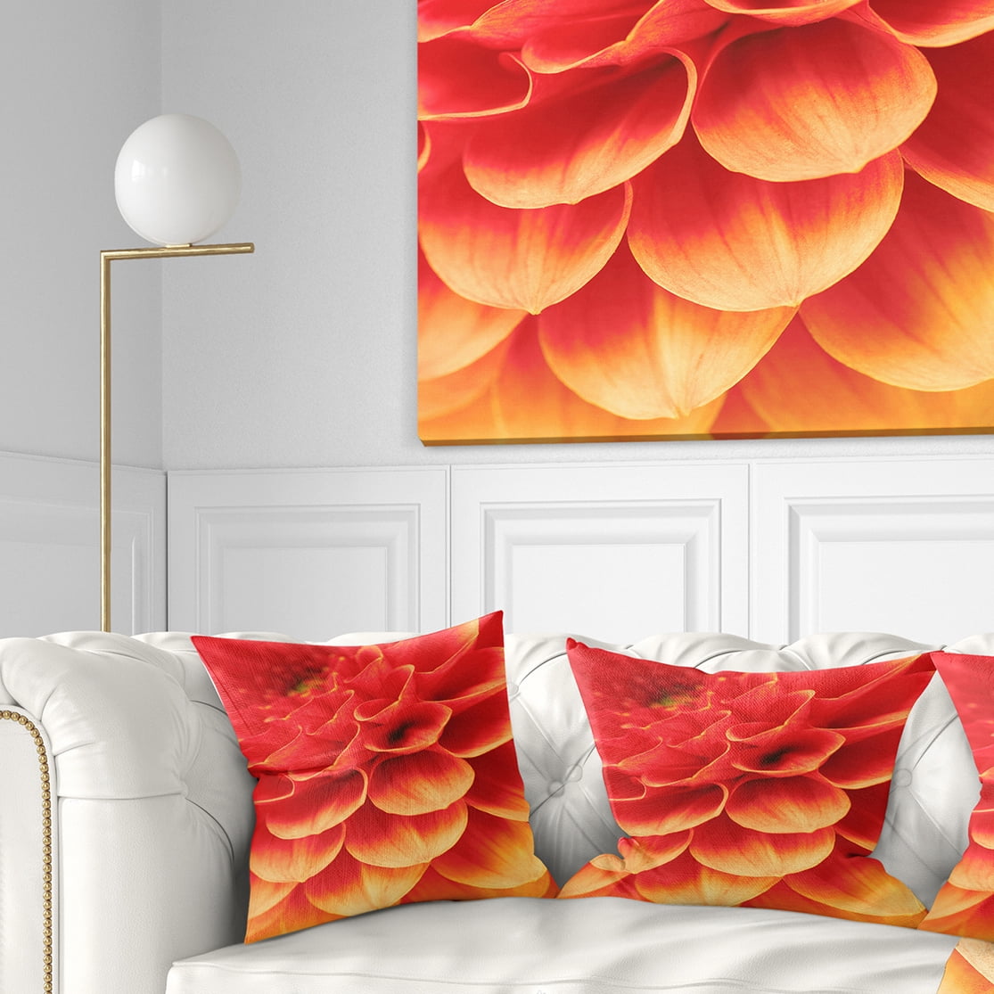 Designart Abstract Orange Flower and Petals - Floral Throw Pillow - 18x18