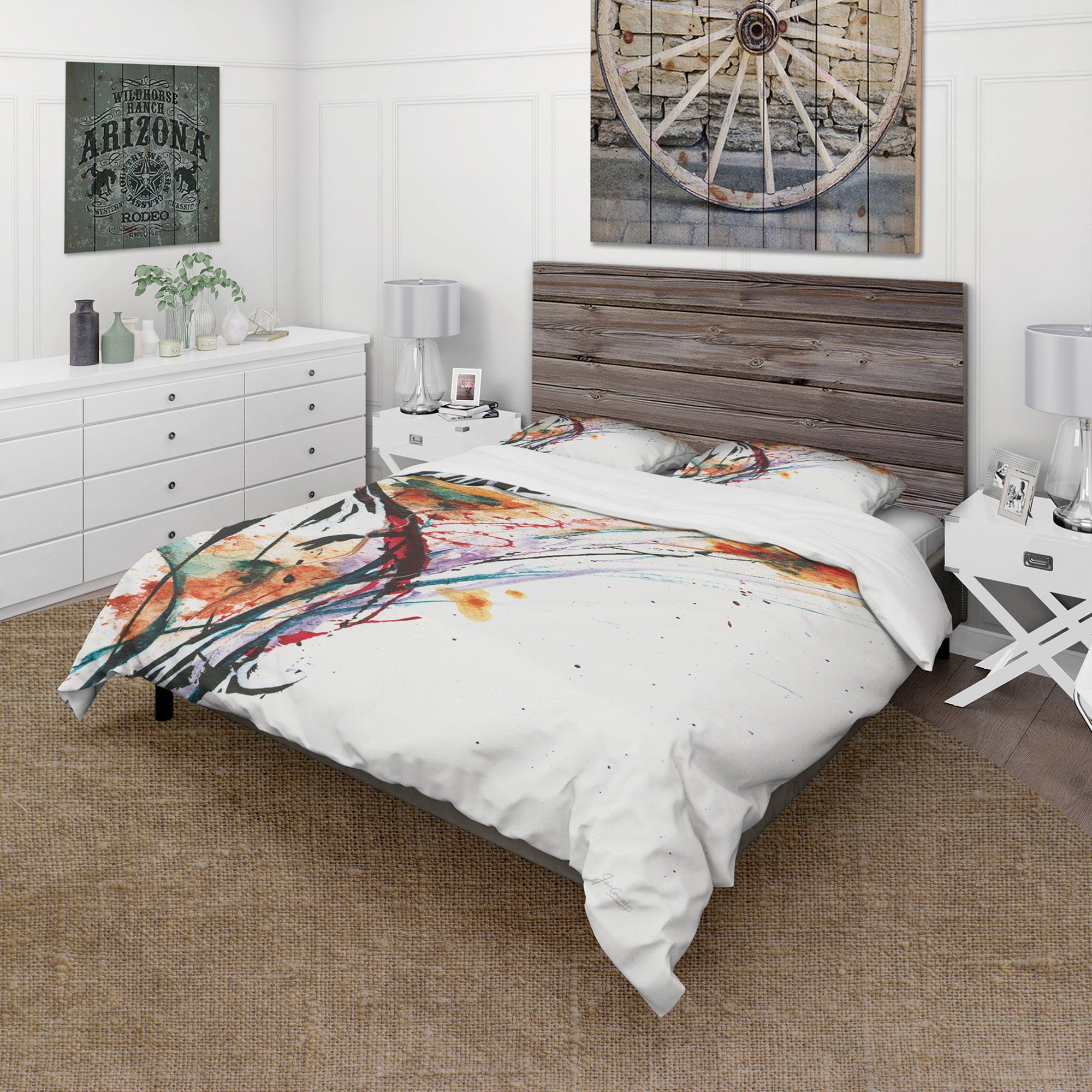 Designart 'Abstract Orange Flowers' Cottage Duvet Cover Set