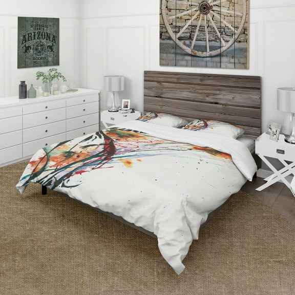 Designart 'Abstract Orange Flowers' Cottage Duvet Cover Set