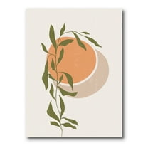 Designart ' Abstract Orange Moon and Sun With Tropical Leaf ' Modern Canvas Wall Art Print