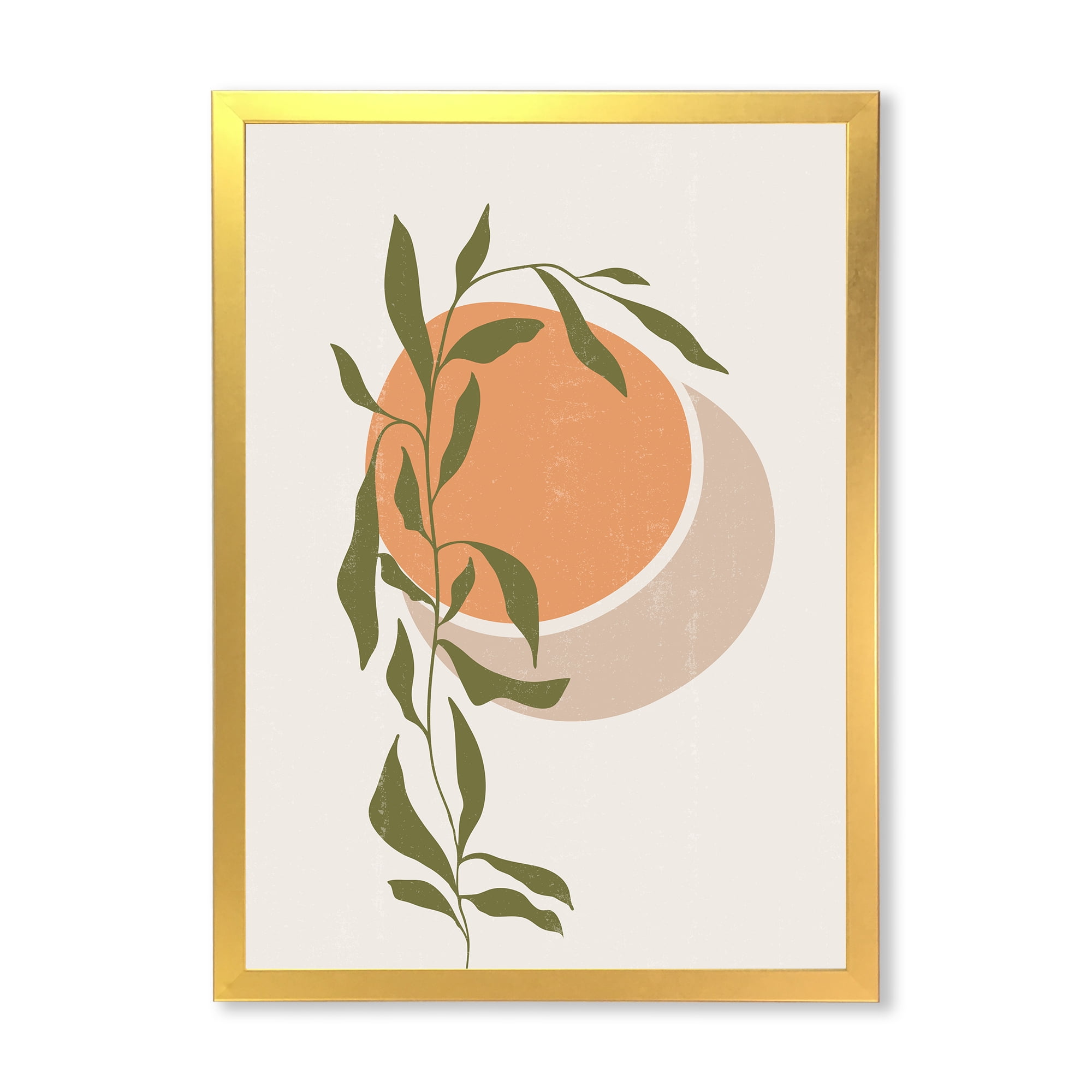 Designart 'Abstract Orange Moon and Sun With Tropical Leaf' Modern Framed Art Print