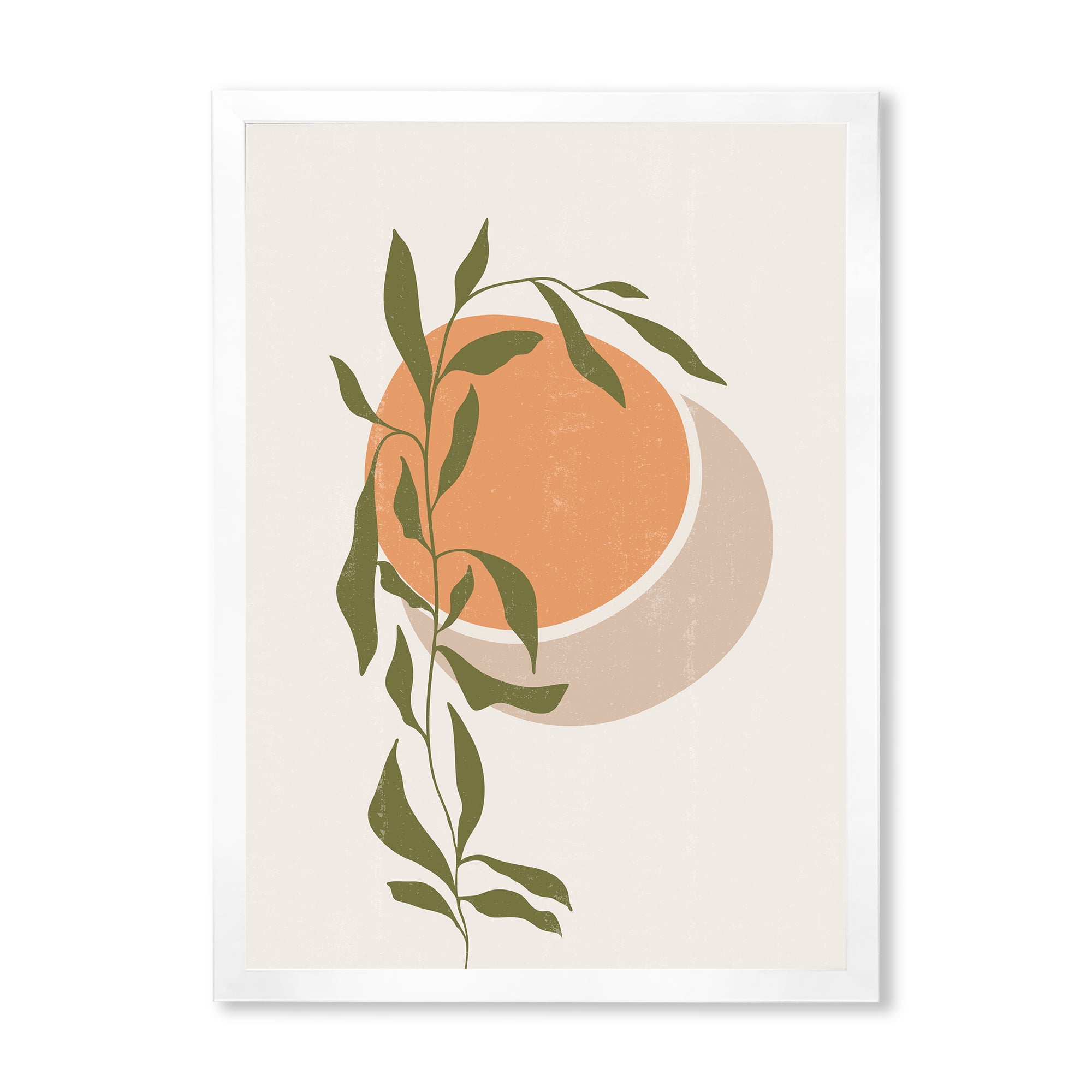 Designart 'Abstract Orange Moon and Sun With Tropical Leaf' Modern Framed Art Print
