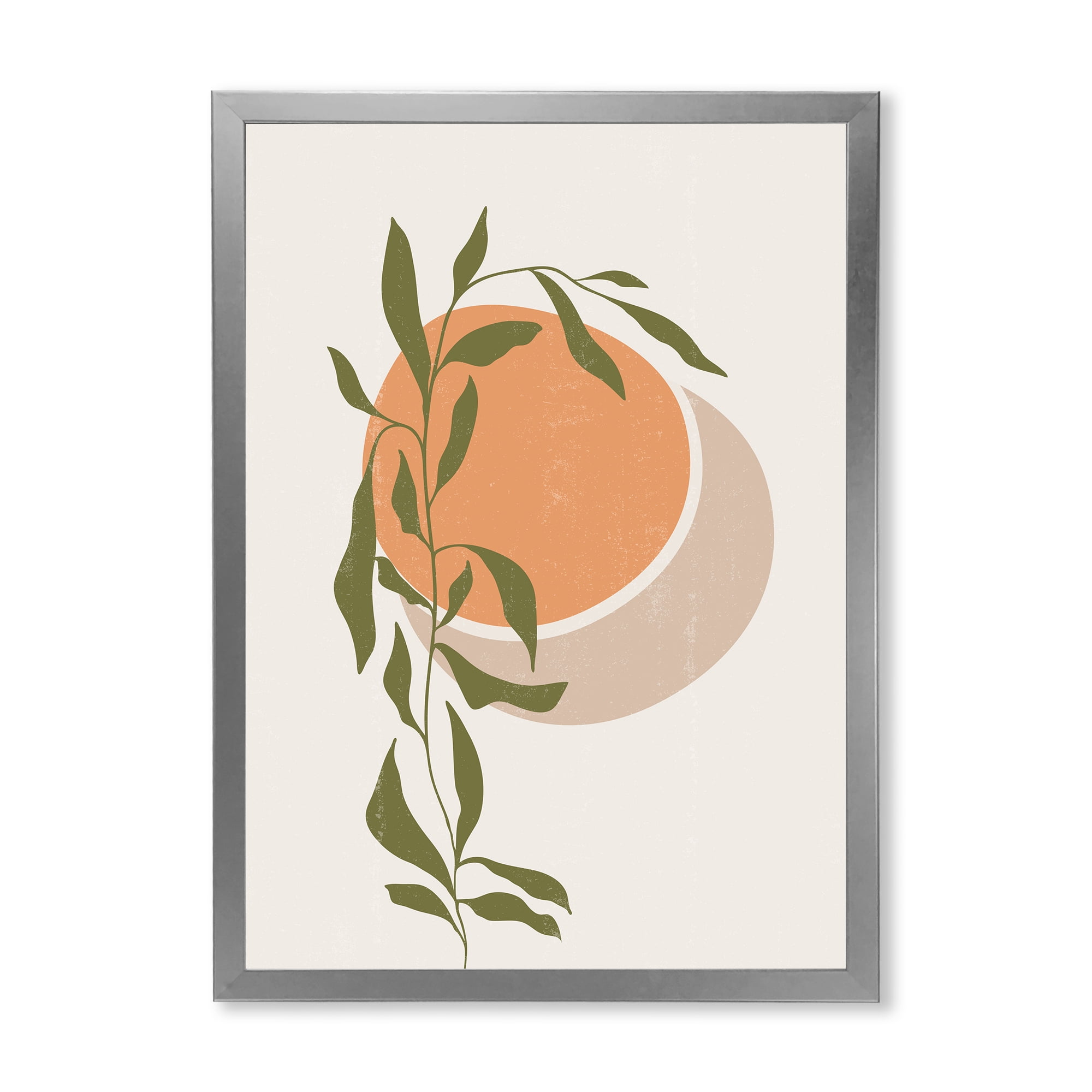 Designart 'Abstract Orange Moon and Sun With Tropical Leaf' Modern Framed Art Print