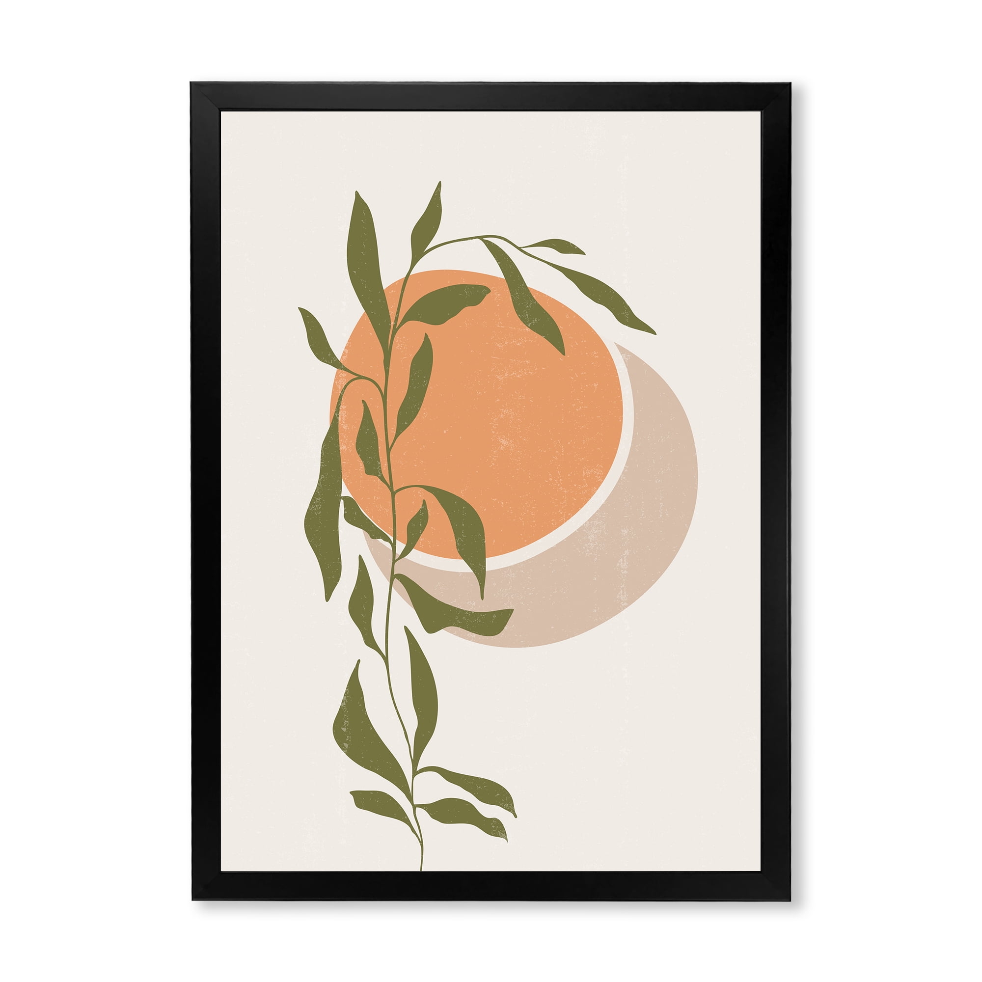 Designart 'Abstract Orange Moon and Sun With Tropical Leaf' Modern Framed Art Print