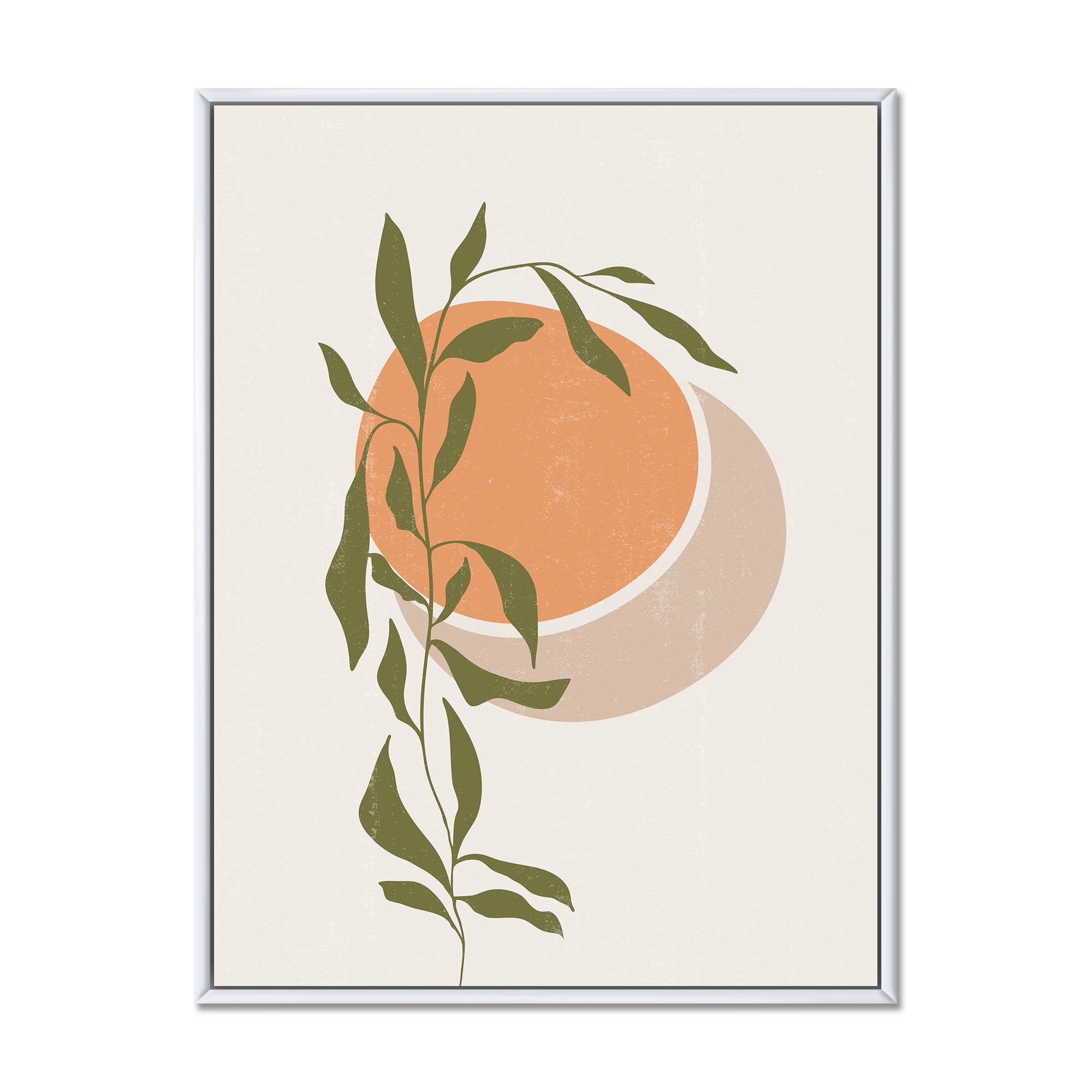 Designart 'Abstract Orange Moon and Sun With Tropical Leaf' Modern Framed Canvas Wall Art Print