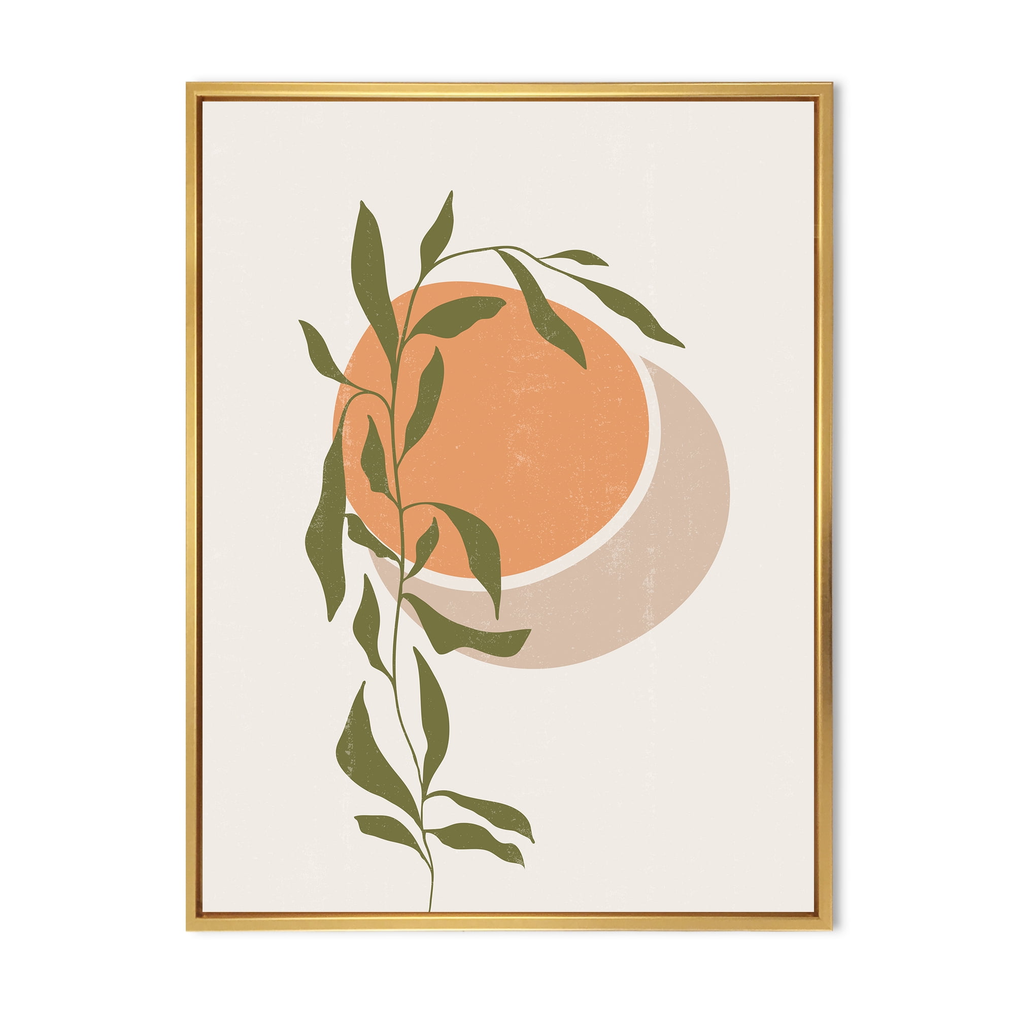 Designart 'Abstract Orange Moon and Sun With Tropical Leaf' Modern Framed Canvas Wall Art Print