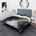 thumbnail image 1 of Designart "Abstract Painting Gold and Blue Marble II" Abstract Marble Bedding Covert Set - Abstract Gold Modern Bed Set With 2 Shams, 1 of 5