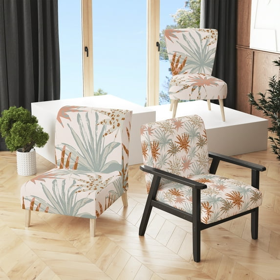 Designart "Abstract Palm Leaves With Animal Print Ii" Upholstered Patterned Accent Chair and Arm Chair