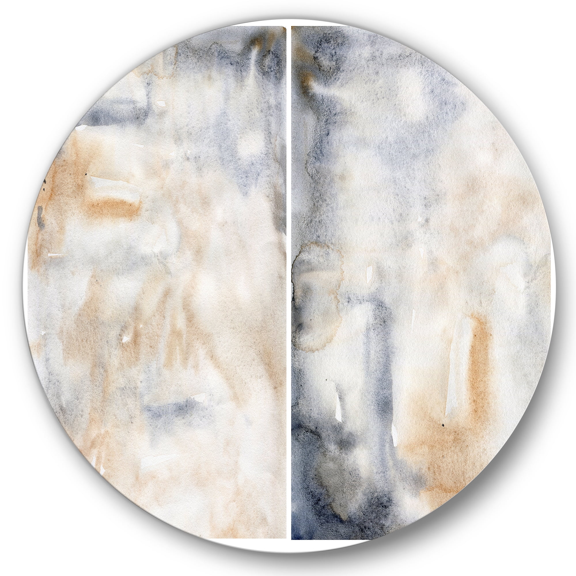 Designart 'Abstract Paste With Dark Blue and Beige' Modern Circle Metal Wall Art 11x11 - Disc of 11