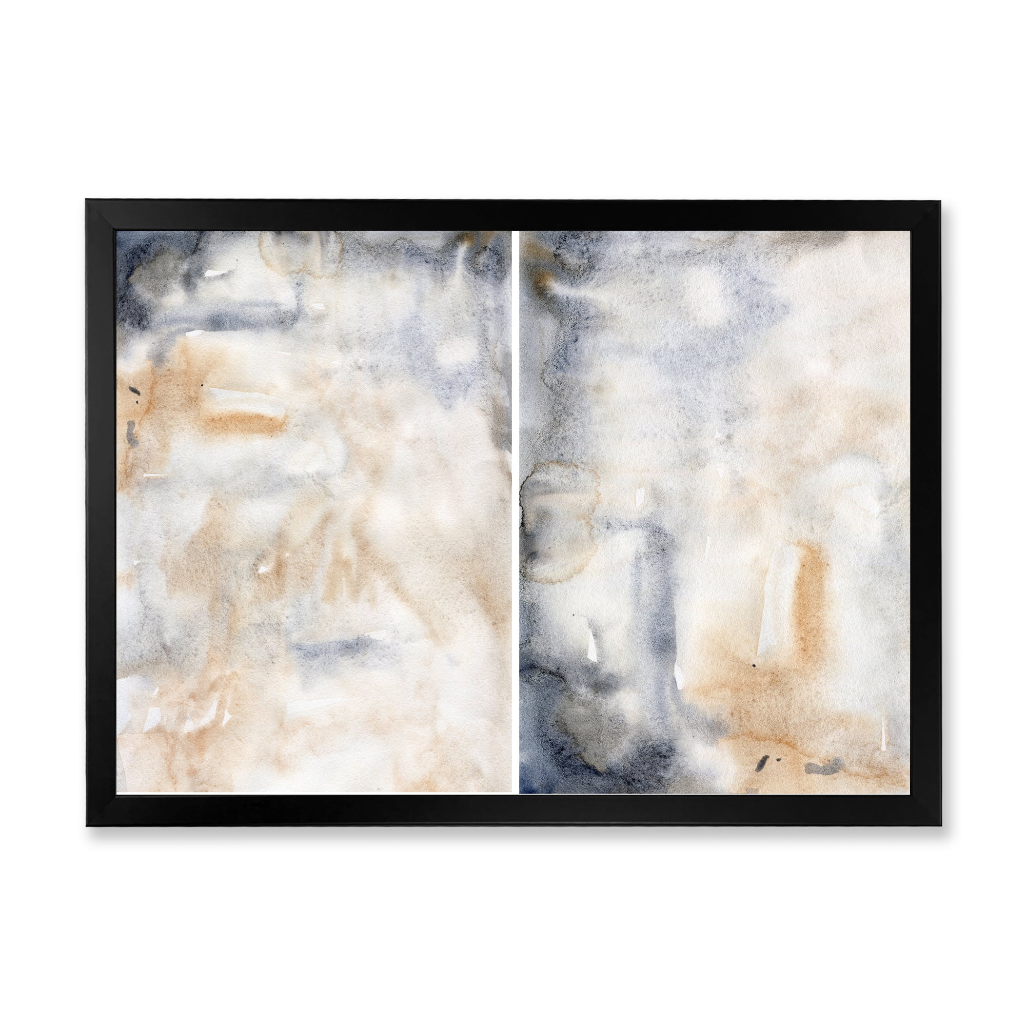 Designart 'Abstract Paste With Dark Blue and Beige' Modern Framed Art Print
