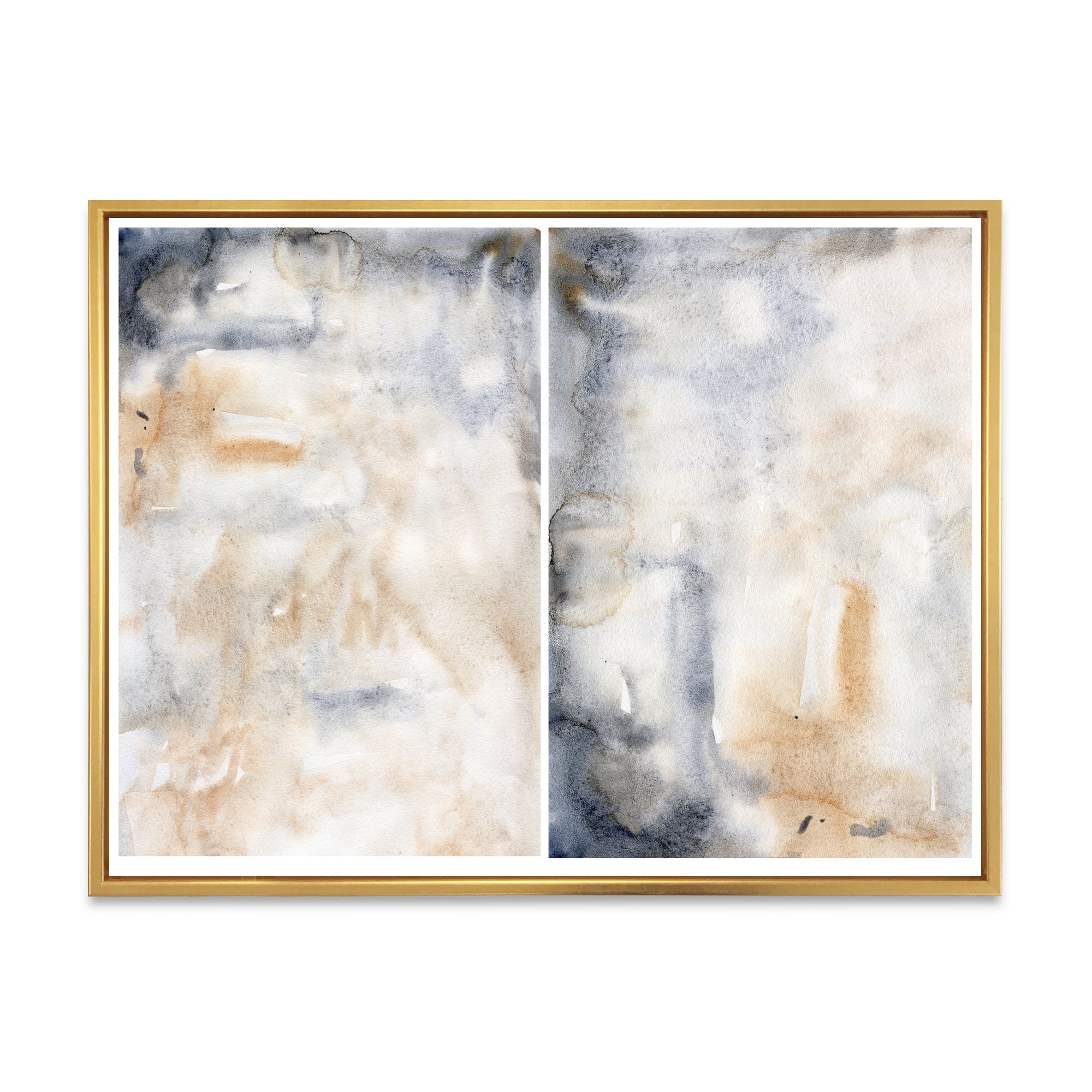 Designart 'Abstract Paste With Dark Blue and Beige' Modern Framed Canvas Wall Art Print