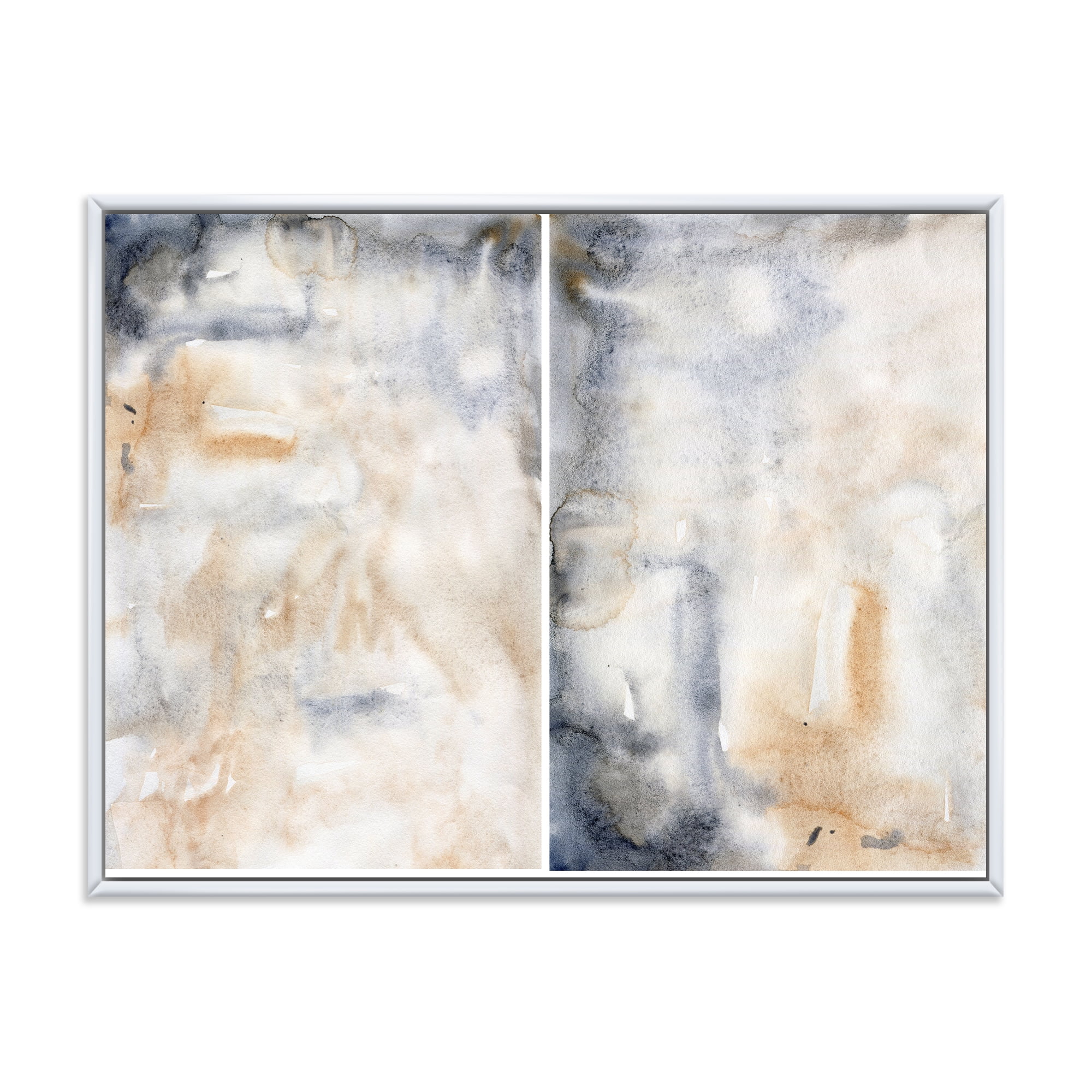 Designart 'Abstract Paste With Dark Blue and Beige' Modern Framed Canvas Wall Art Print