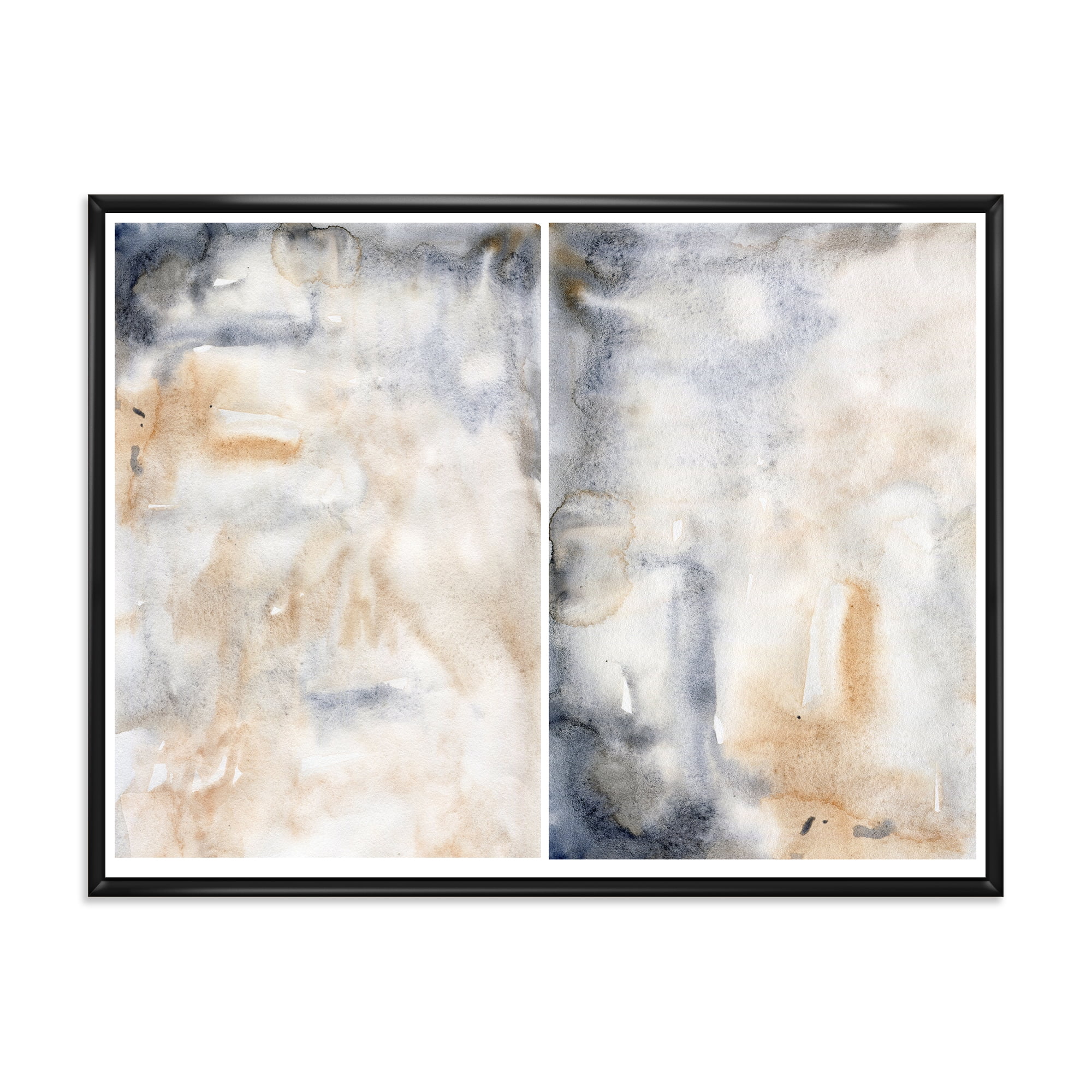 Designart 'Abstract Paste With Dark Blue and Beige' Modern Framed Canvas Wall Art Print