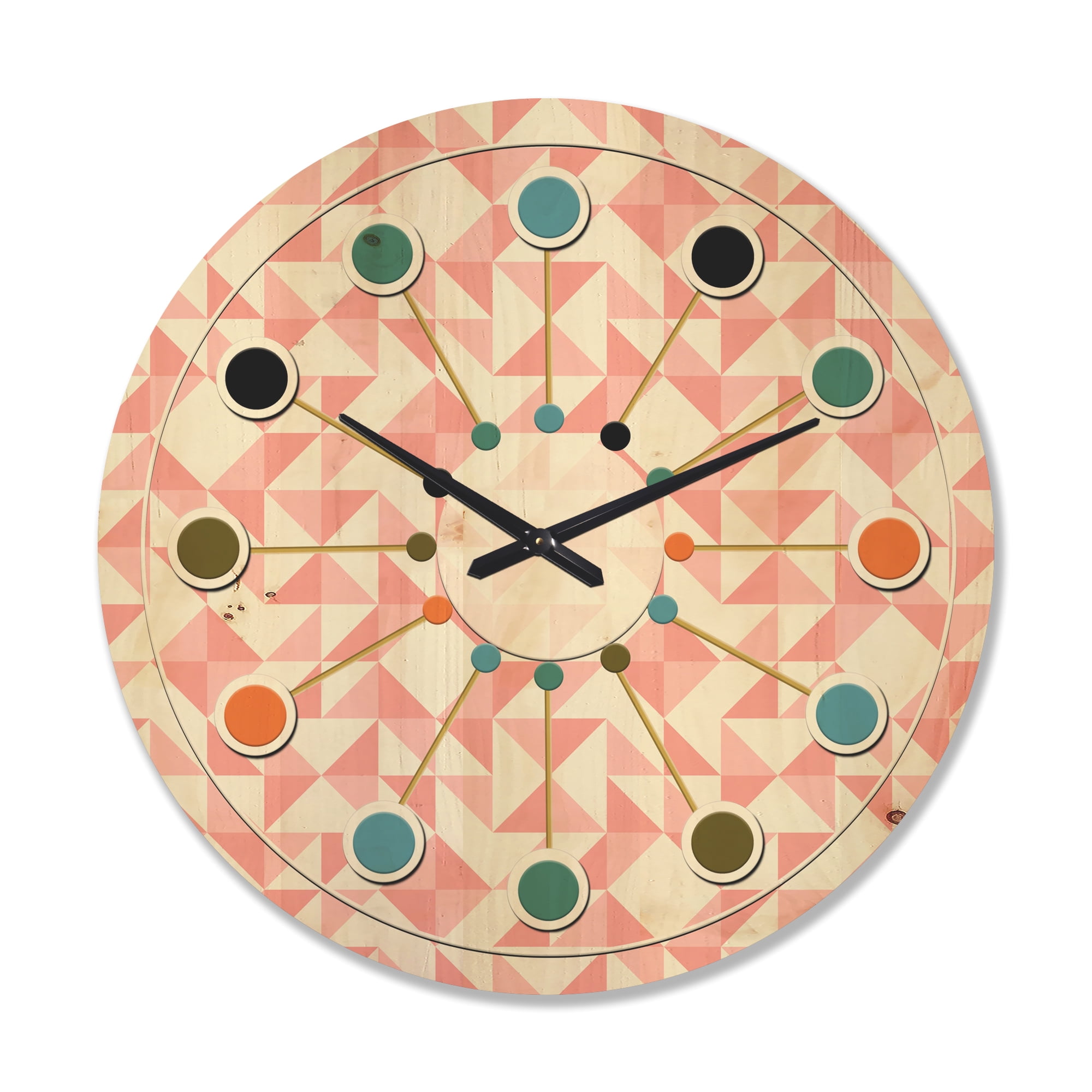 Designart 'Abstract Patchwork Quilting, Geometric Pattern' Mid-Century Modern Wood Wall Clock