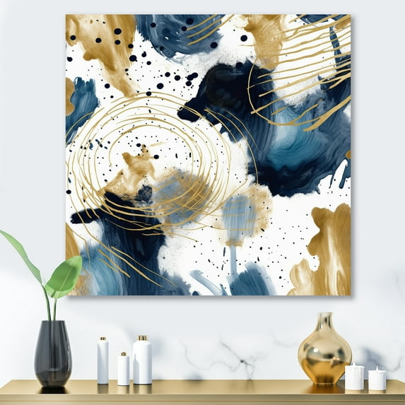Designart "Abstract Pattern with Blue and Golden Textures I" Abstract Metal Wall Art