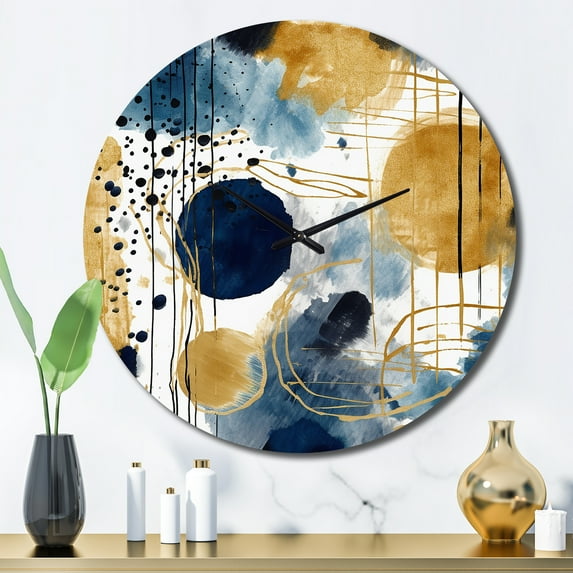 Designart "Abstract Pattern with Blue and Golden Textures V" Abstract Oversized Wall Clock