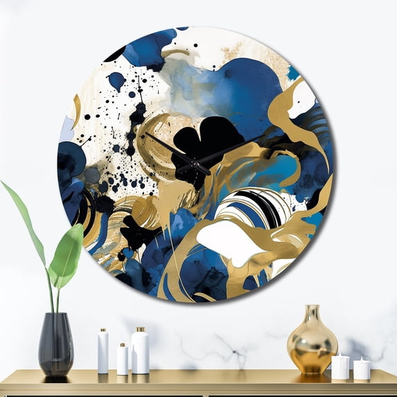 Designart "Abstract Pattern with Blue and Golden Textures XII" Minimalism Oversized Wall Clock