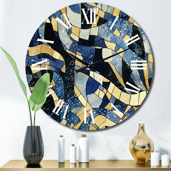 Designart "Abstract Pattern with Blue and Golden Textures XVII" Minimalism Oversized Wall Clock