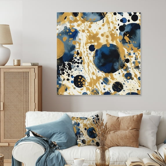 Designart "Abstract Pattern with Blue and Golden Textures XXIV" Modern Geometric Metal Wall Decor