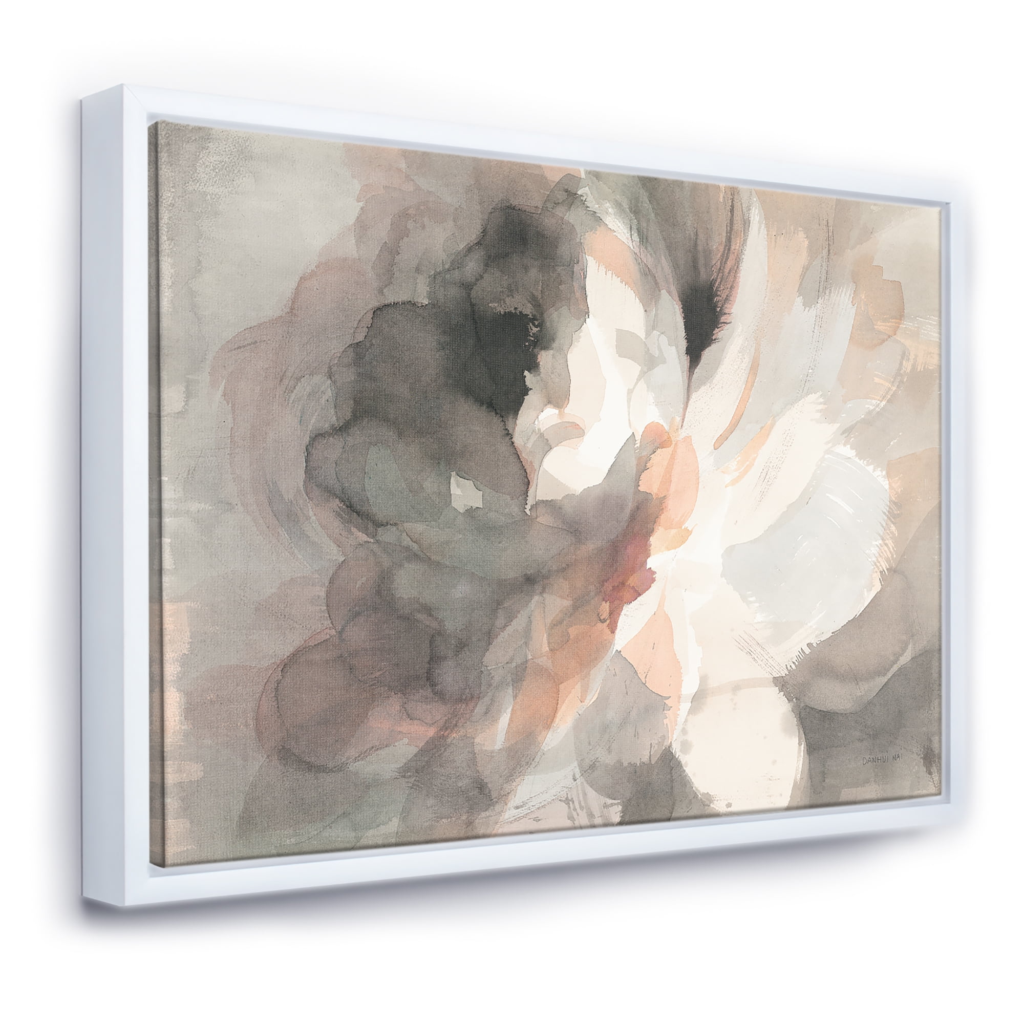 Abstract Peony Grey and Pink Framed Canvas Art