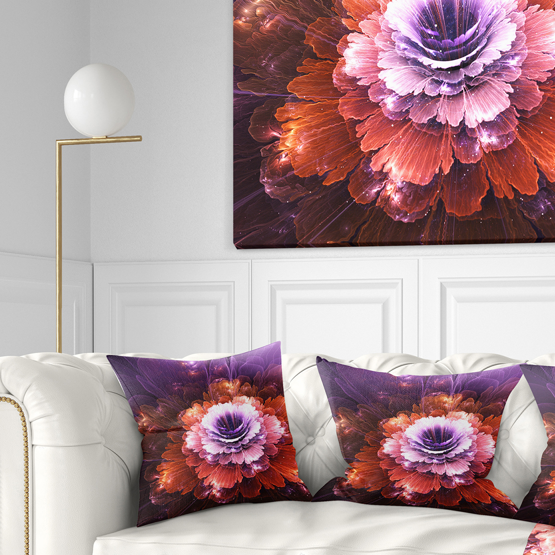 Designart Abstract Pink Fractal Flower - Floral Throw Pillow - 18x18