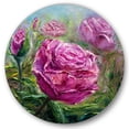 thumbnail image 1 of Designart 'Abstract Pink Peonies' Traditional Circle Metal Wall Art 23x23 - Disc of 23, 1 of 5