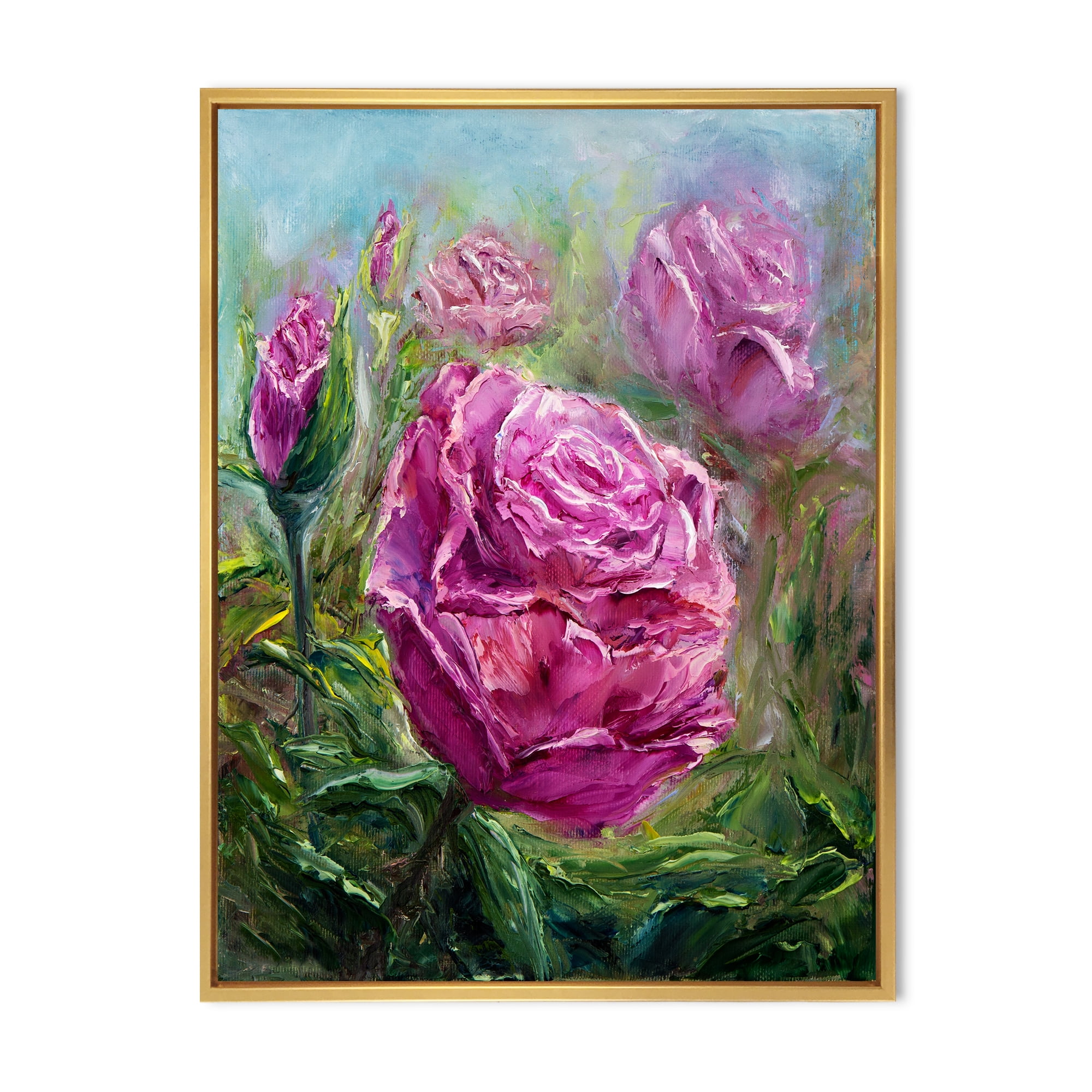 Designart 'Abstract Pink Peonies' Traditional Framed Canvas Wall Art Print
