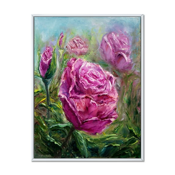 Designart 'Abstract Pink Peonies' Traditional Framed Canvas Wall Art Print