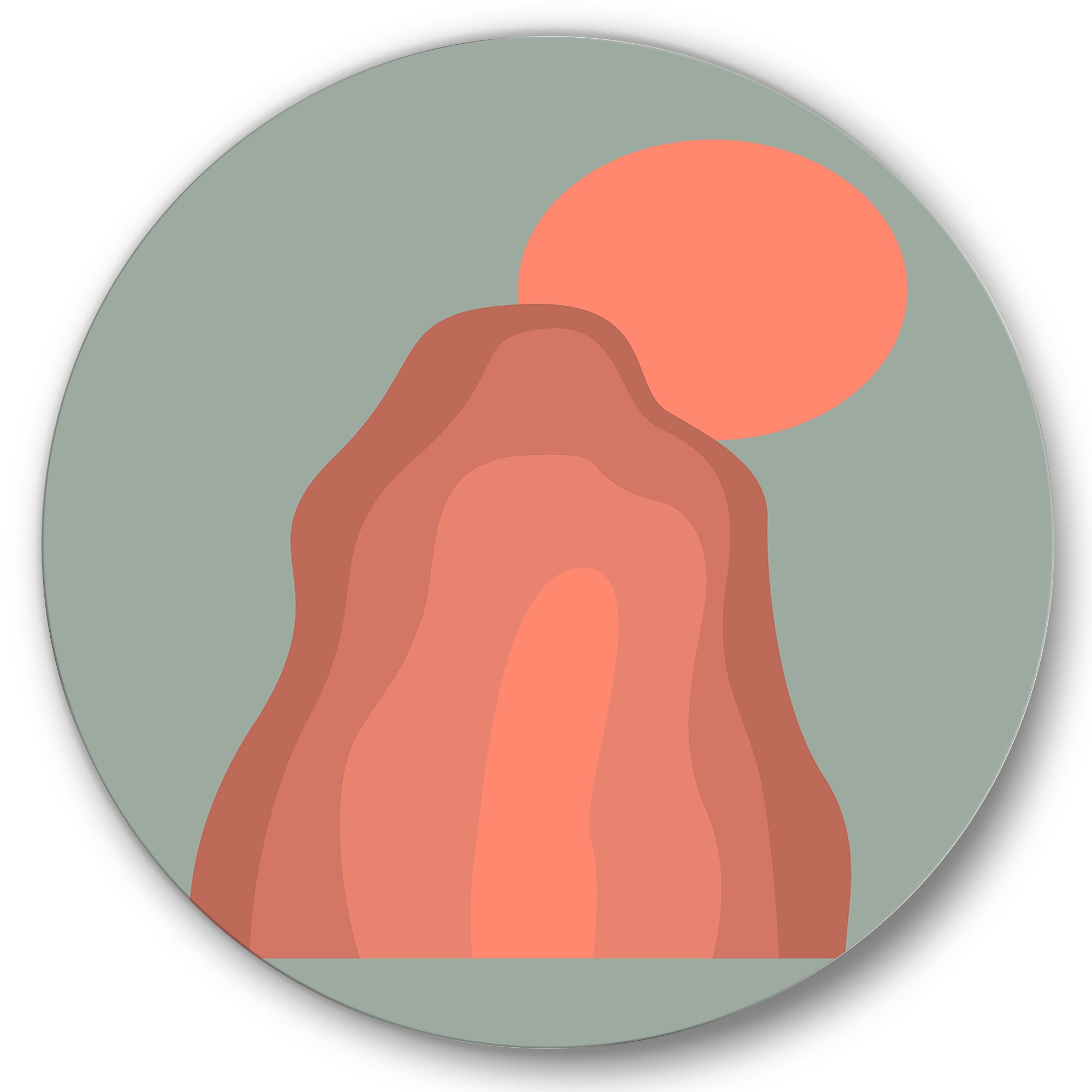 Designart 'Abstract Pink Sunset Mountain Landscape' Modern Circle Metal Wall Art 23x23 - Disc of 23