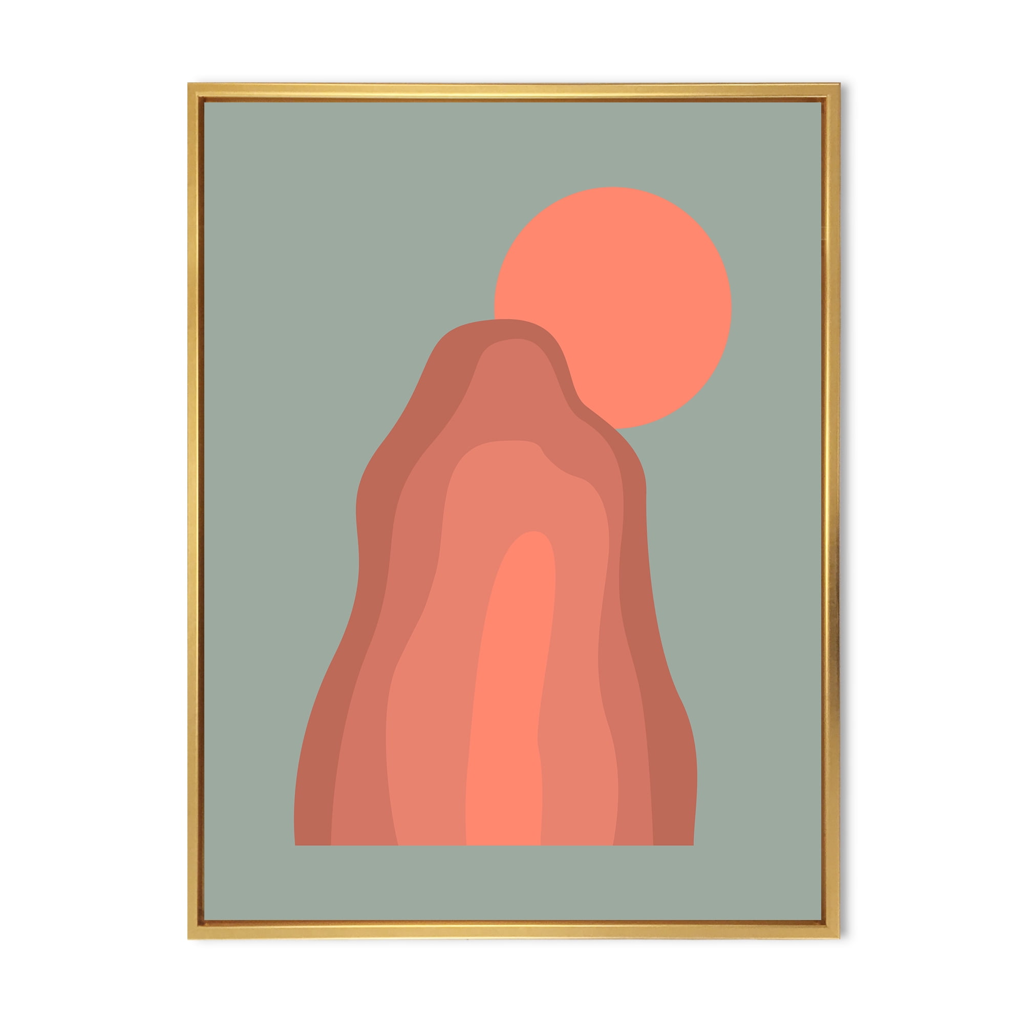 Designart 'Abstract Pink Sunset Mountain Landscape' Modern Framed Canvas Wall Art Print