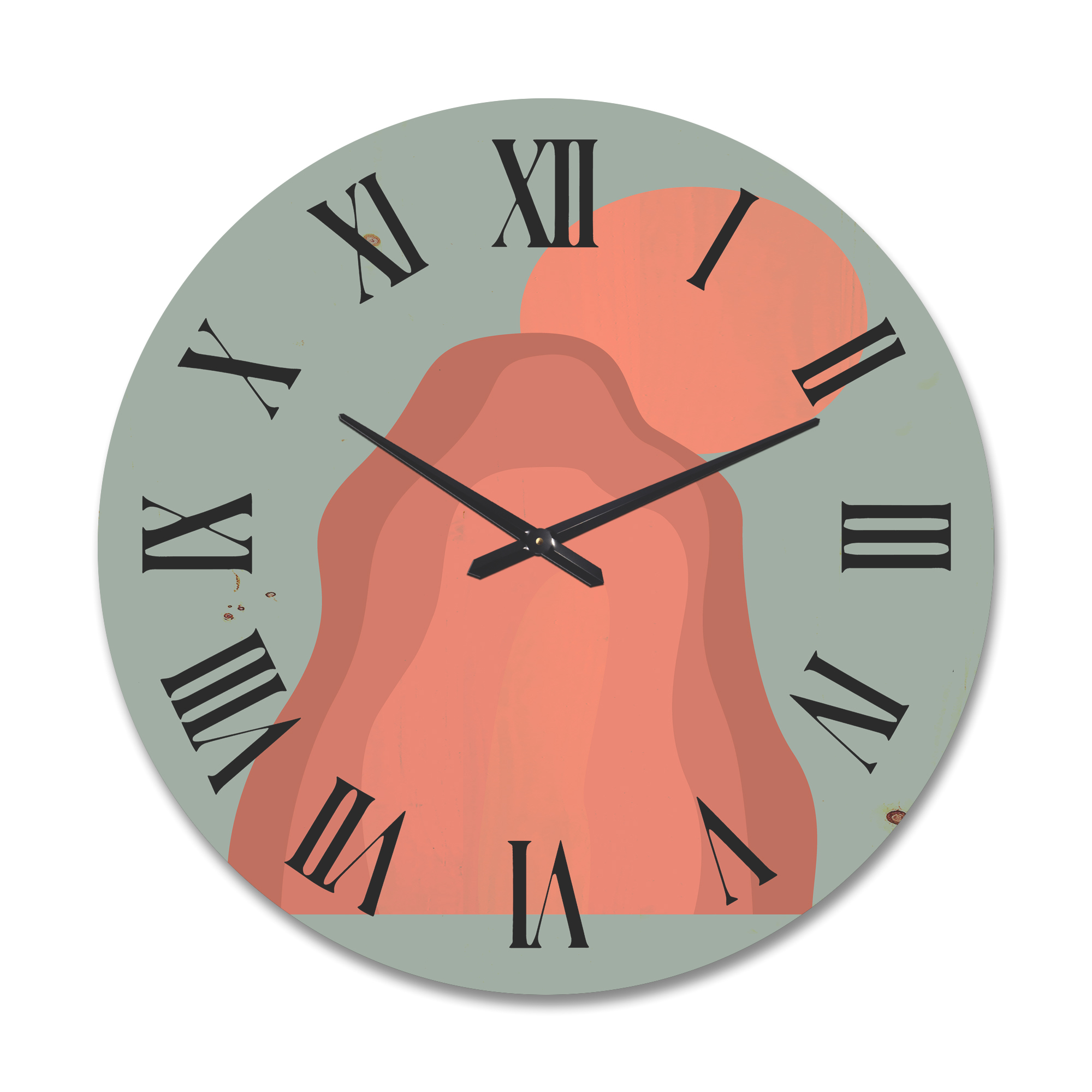 Designart 'Abstract Pink Sunset Mountain Landscape' Modern Wood Wall Clock