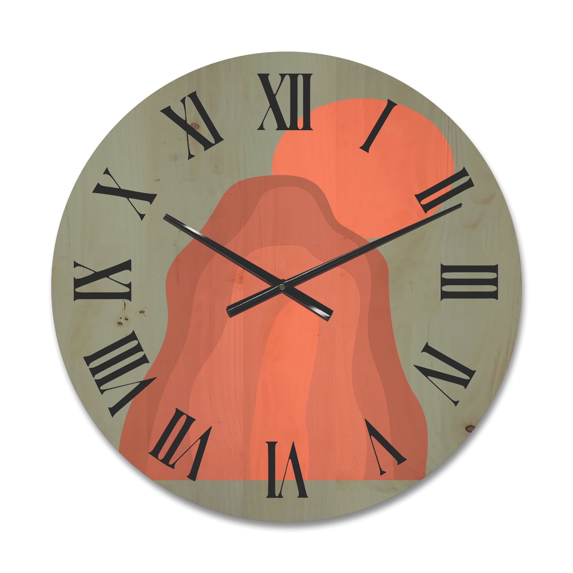Designart 'Abstract Pink Sunset Mountain Landscape' Modern Wood Wall Clock