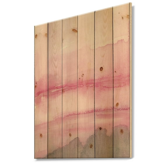 Designart 'Abstract Pink Watercolor' Shabby Chic Print on Natural Pine Wood