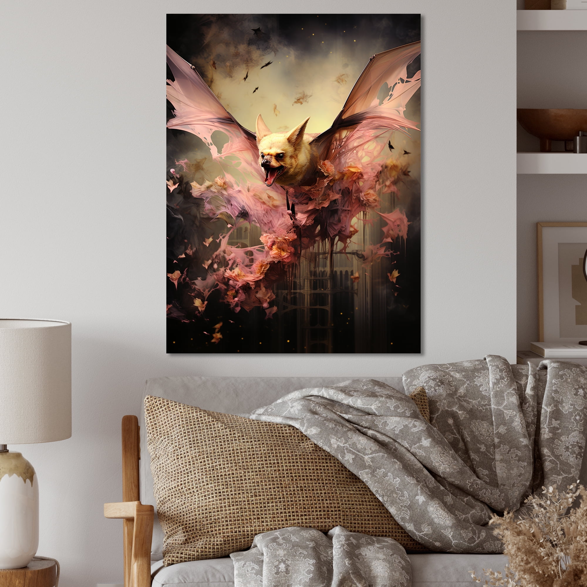 Designart "Abstract Pink and Black Bat Elegance In Pink and Black