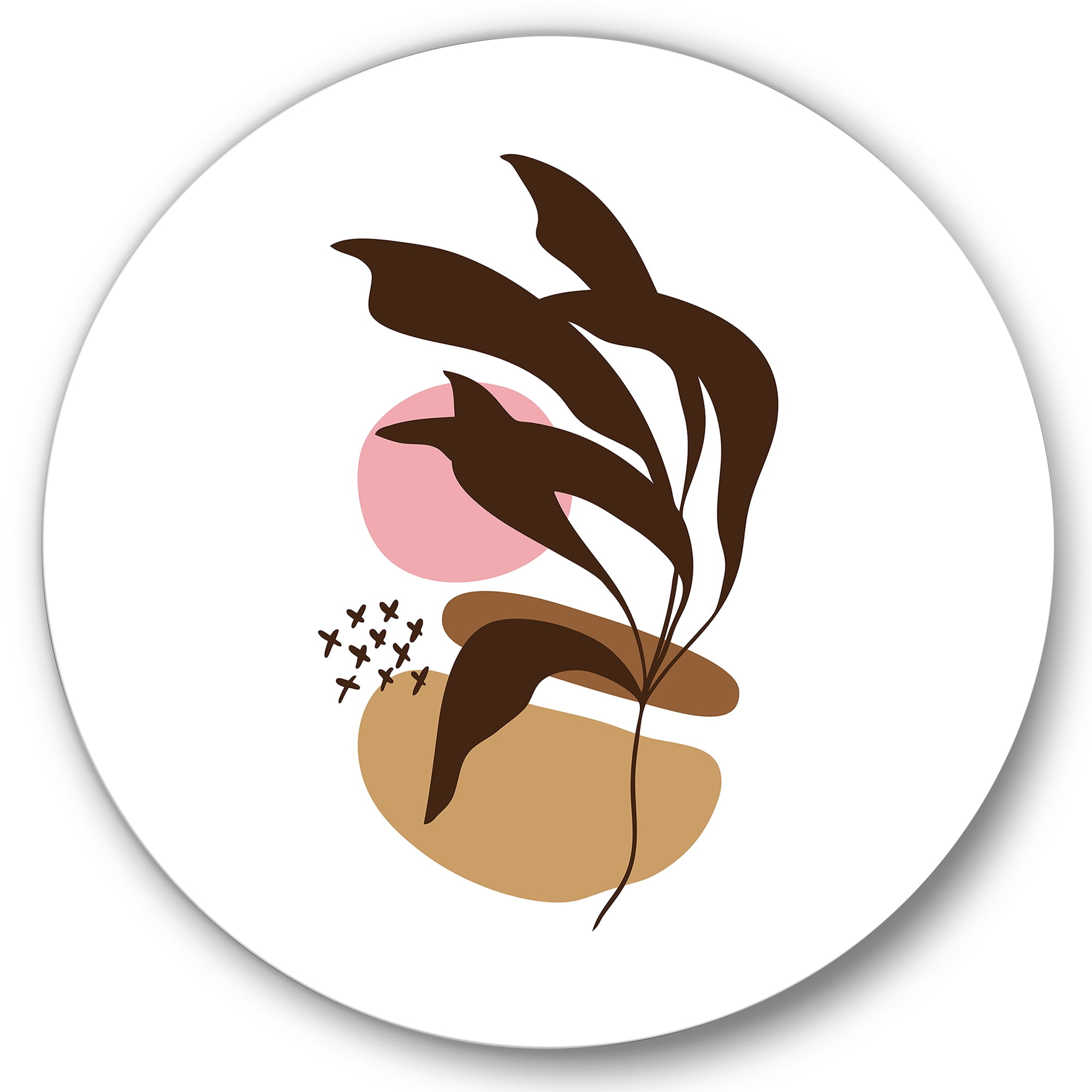 Designart 'Abstract Plants With Elementary Shapes' Modern Circle Metal Wall Art 23x23 - Disc of 23