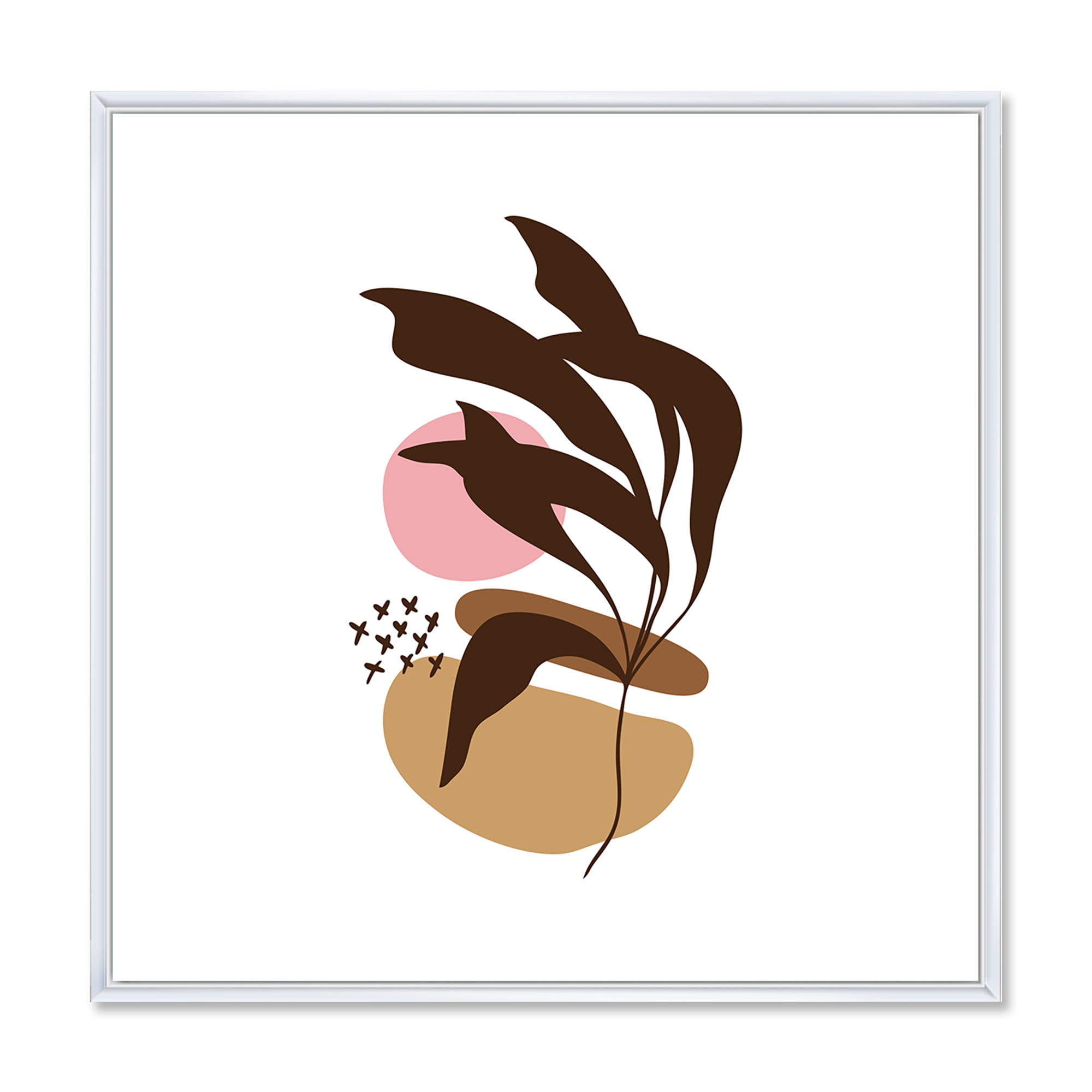 Designart 'Abstract Plants With Elementary Shapes' Modern Framed Canvas Wall Art Print