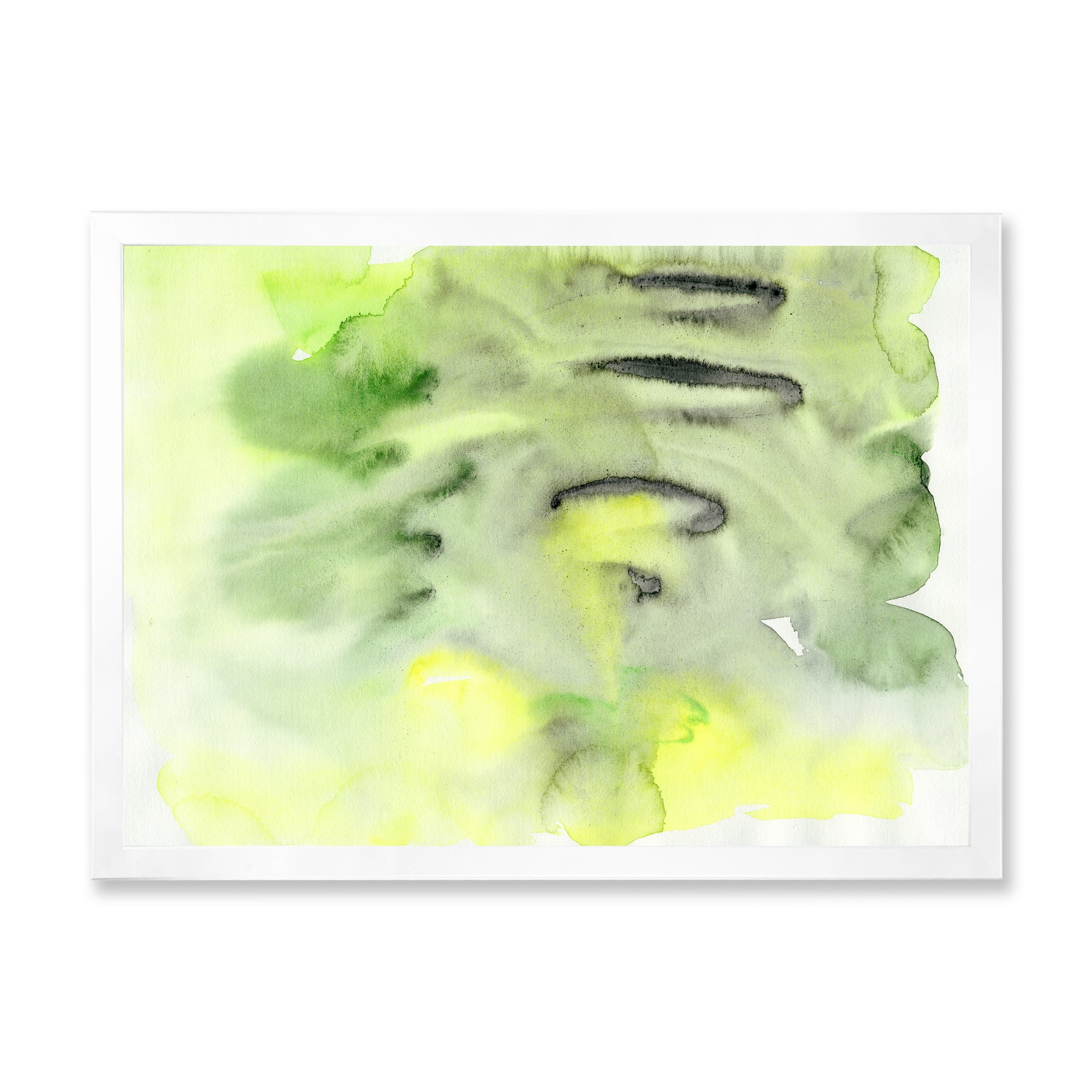Designart 'Abstract Pond of Yellow and Green' Modern Framed Art Print