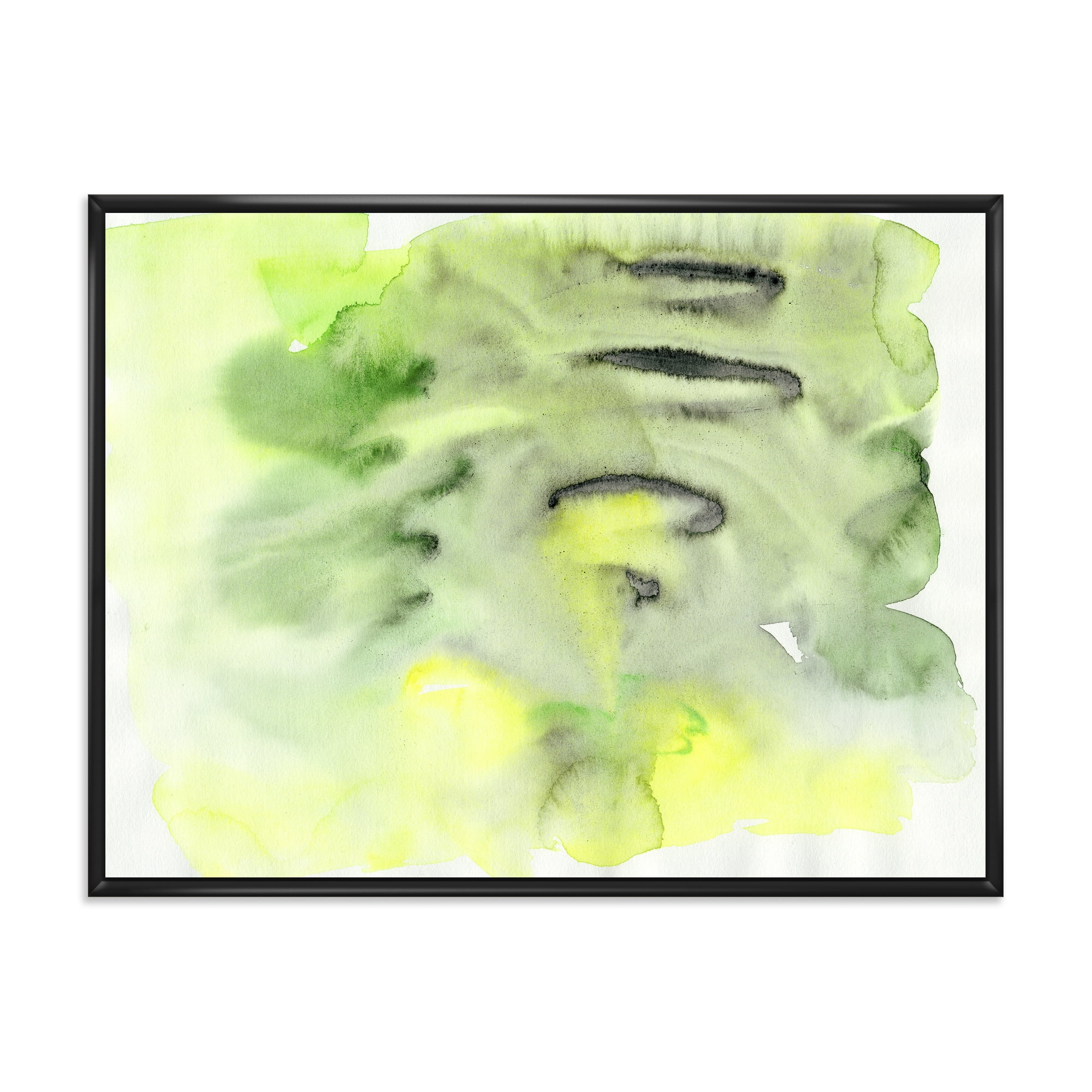 Designart 'Abstract Pond of Yellow and Green' Modern Framed Canvas Wall Art Print