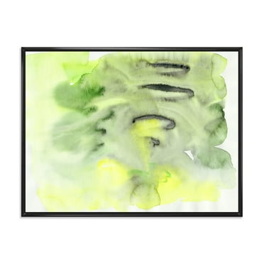 Designart 'Abstract Pond of Yellow and Green' Modern Framed Canvas Wall Art Print