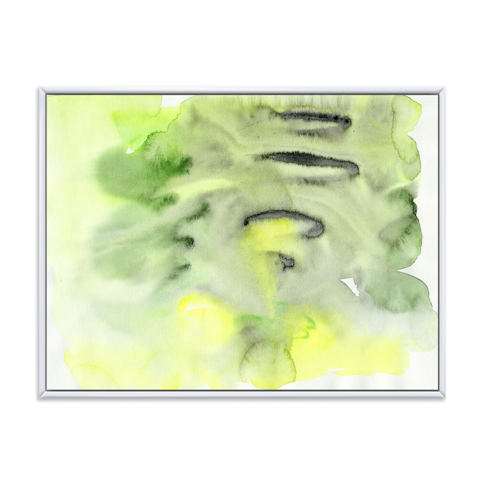 Designart 'Abstract Pond of Yellow and Green' Modern Framed Canvas Wall Art Print