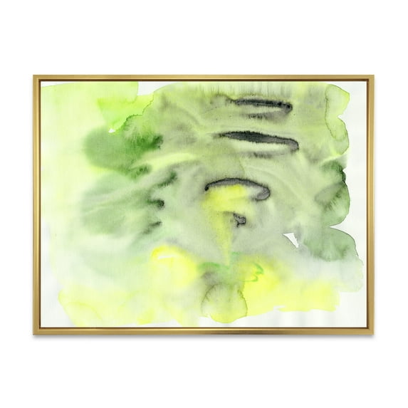 Designart 'Abstract Pond of Yellow and Green' Modern Framed Canvas Wall Art Print