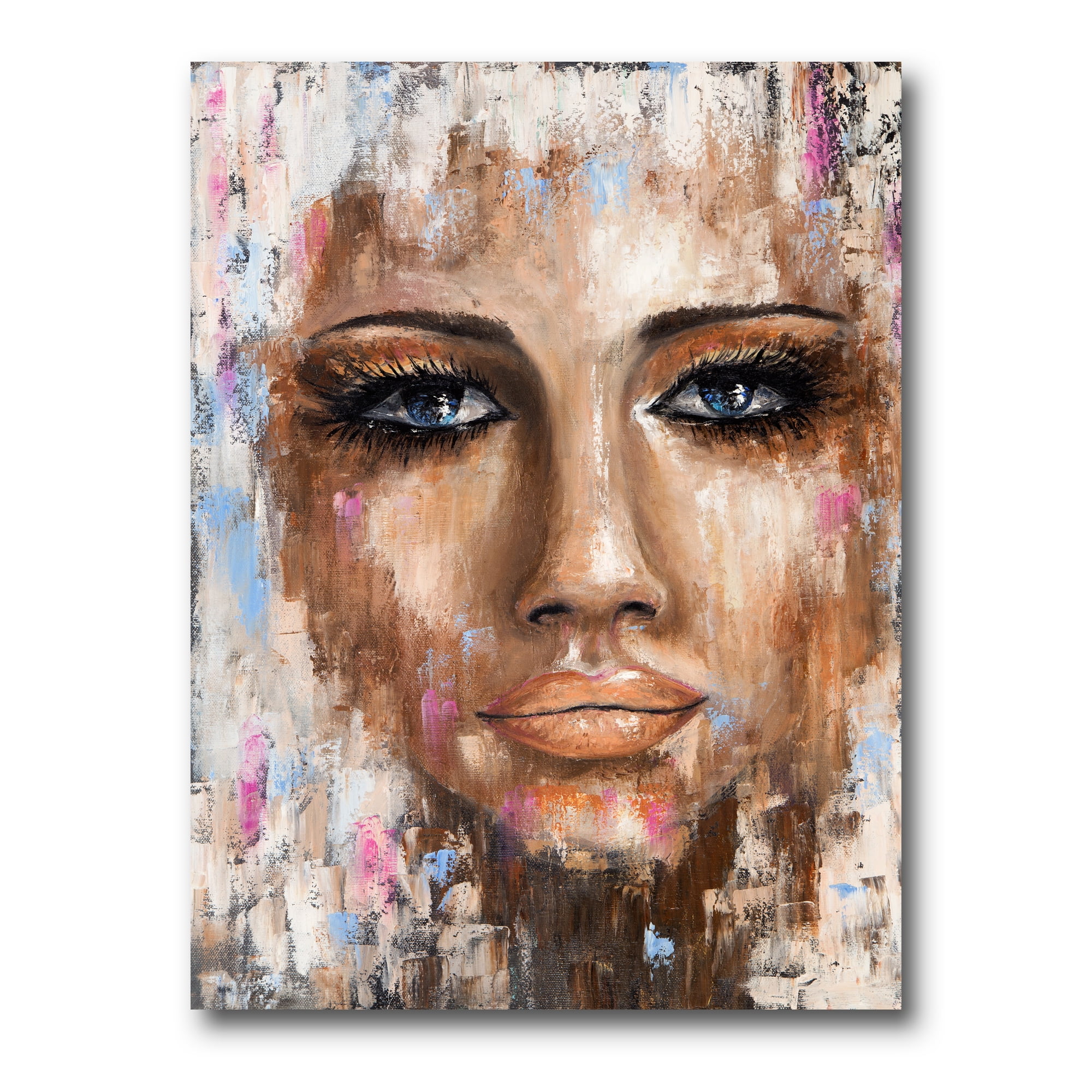 Designart ' Abstract Portrait Of A Young Woman With Blue Eyes I ' Modern Canvas Wall Art Print