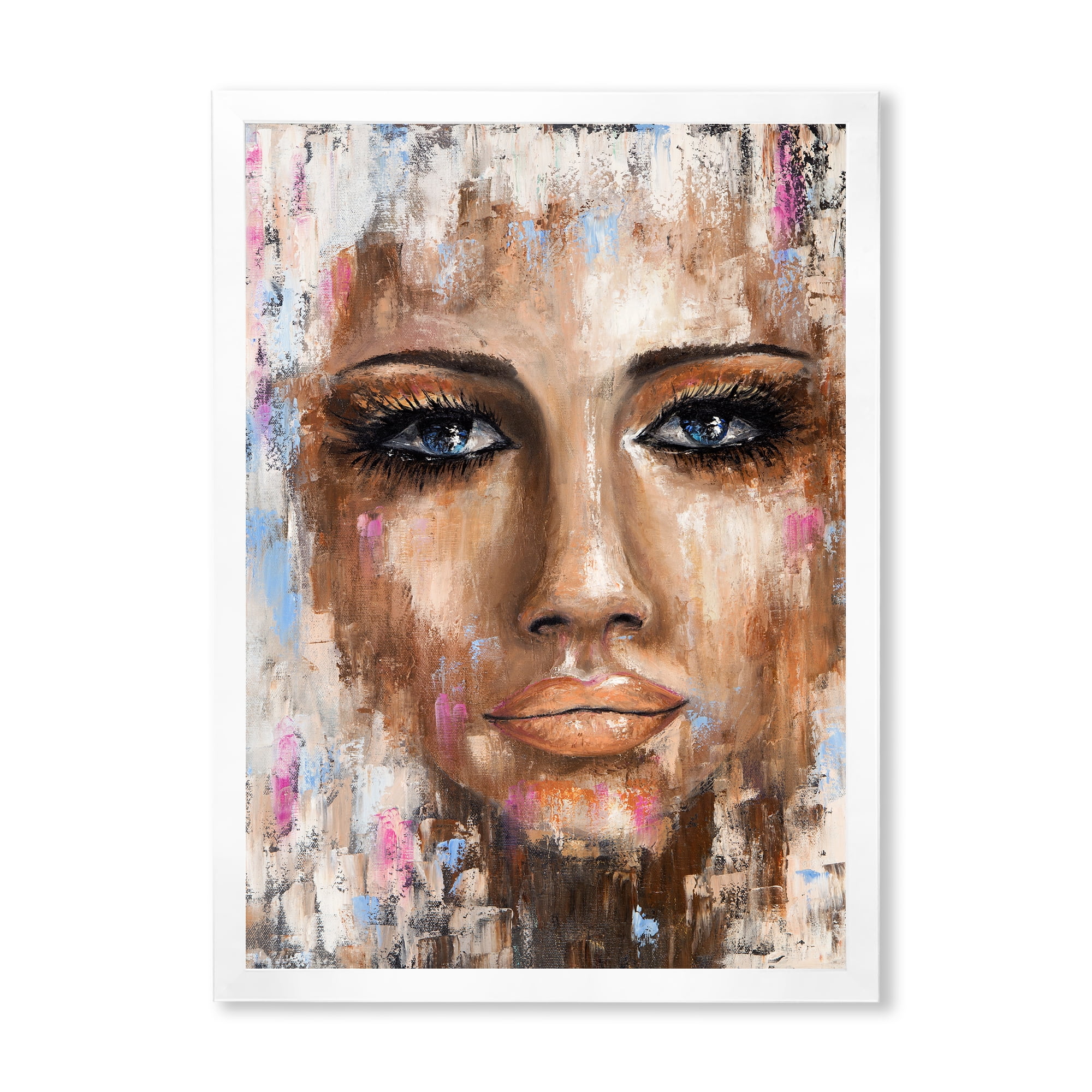 Designart 'Abstract Portrait Of A Young Woman With Blue Eyes I' Modern Framed Art Print