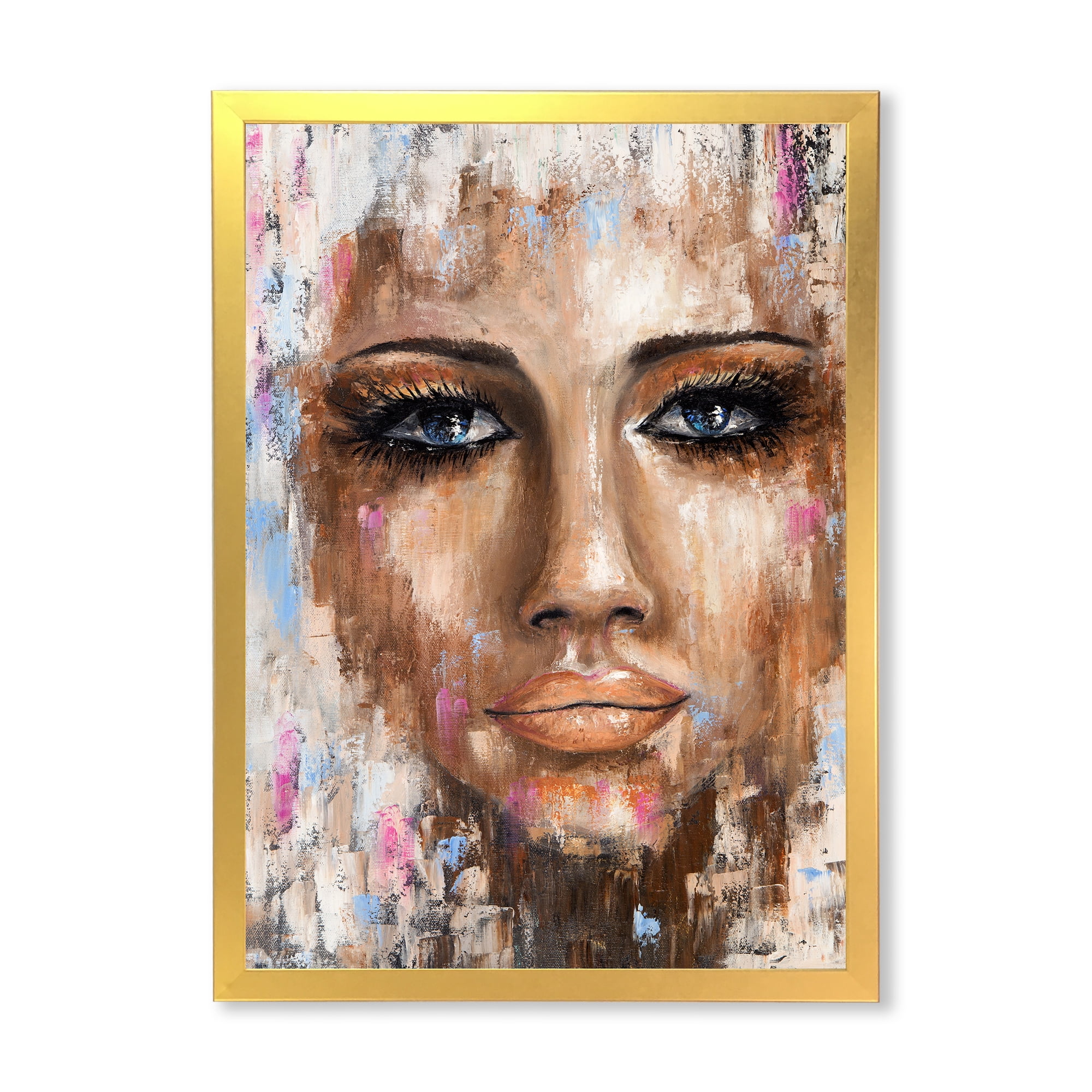 Designart 'Abstract Portrait Of A Young Woman With Blue Eyes I' Modern Framed Art Print