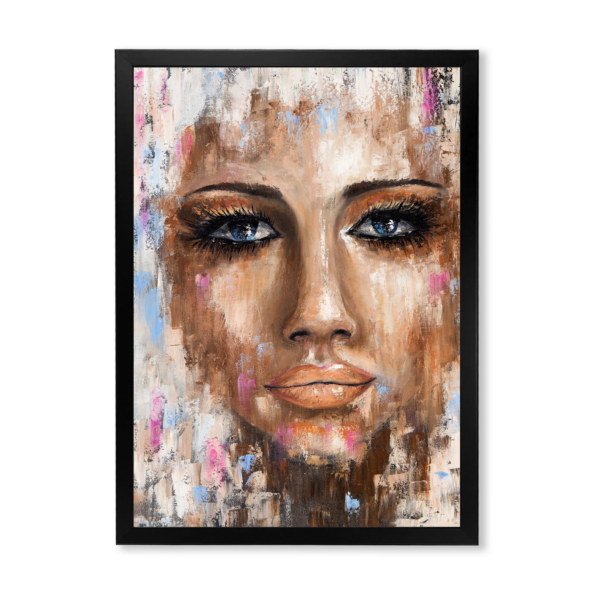 Designart 'Abstract Portrait Of A Young Woman With Blue Eyes I' Modern Framed Art Print