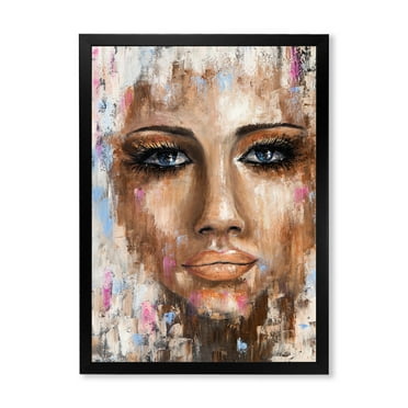 Designart 'Abstract Portrait Of A Young Woman With Blue Eyes I' Modern Framed Art Print