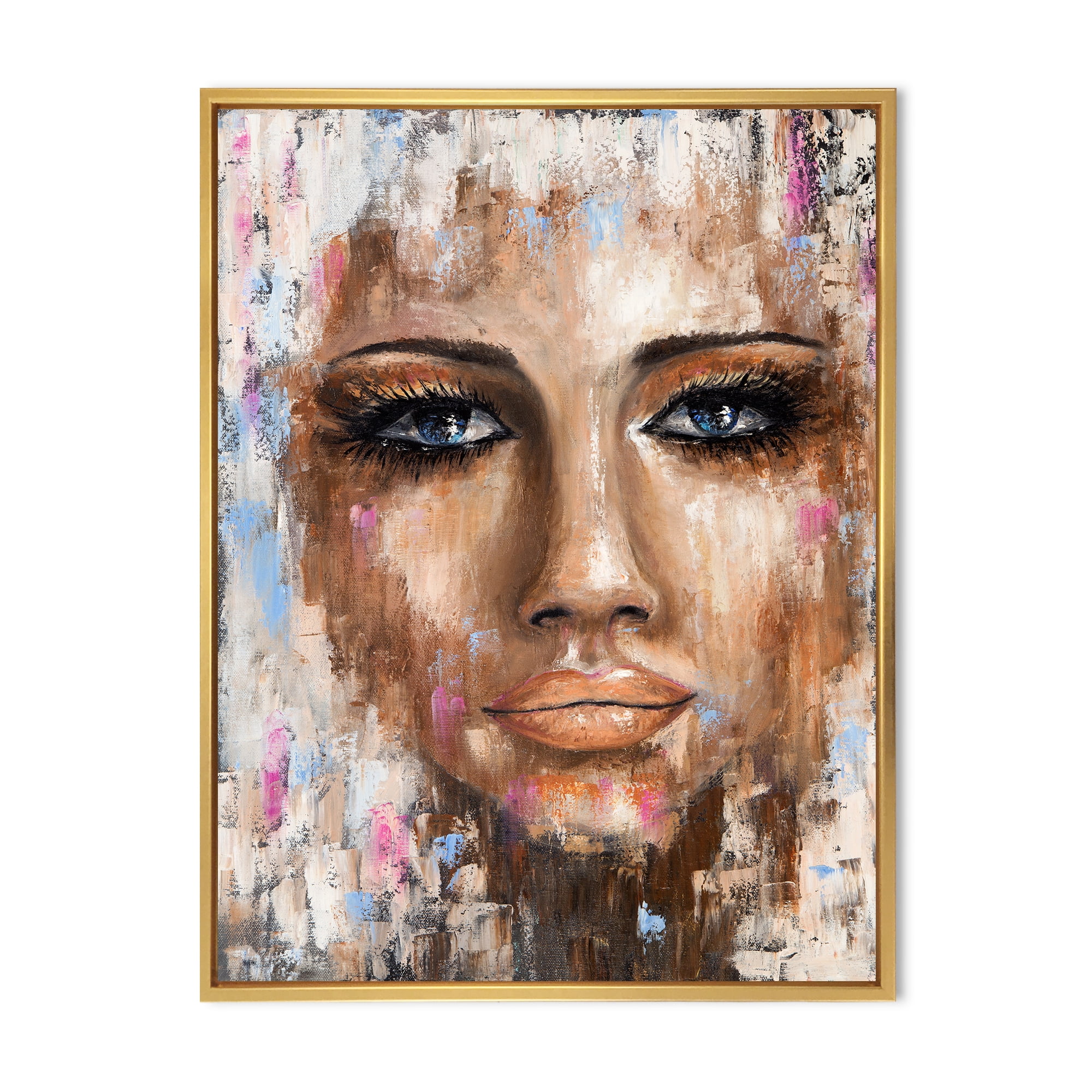 Designart 'Abstract Portrait Of A Young Woman With Blue Eyes I' Modern Framed Canvas Wall Art Print