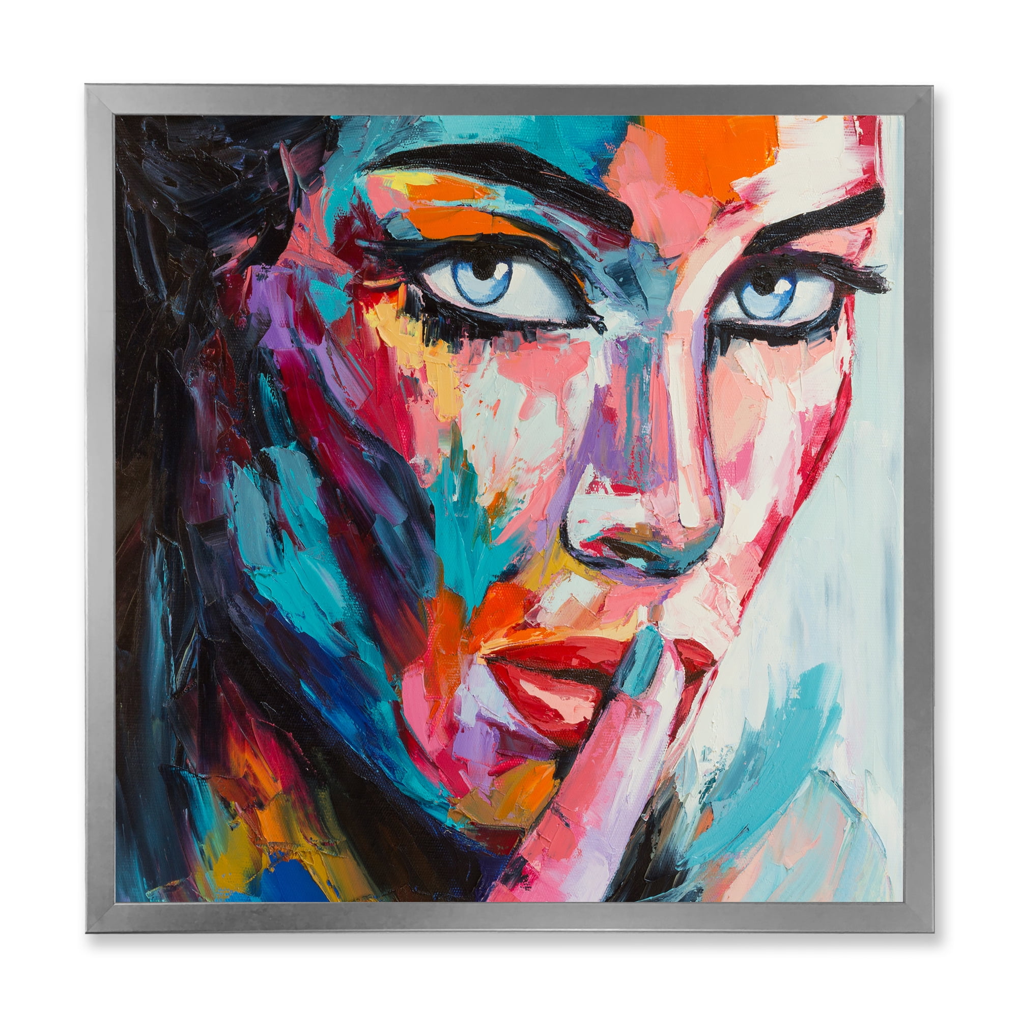 Designart 'Abstract Portrait Of A Young Woman With Blue Eyes II' Modern Framed Art Print