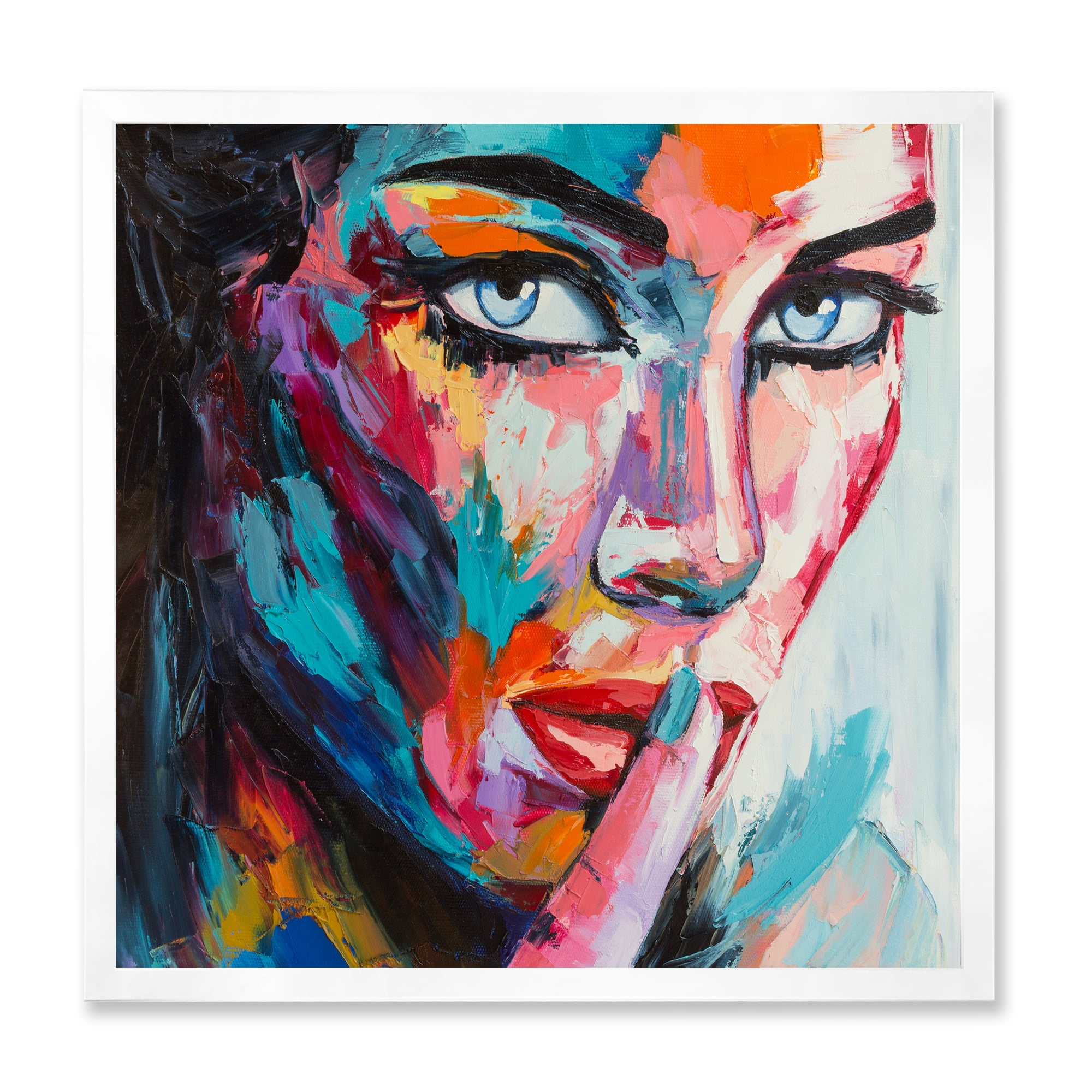Designart 'Abstract Portrait Of A Young Woman With Blue Eyes II' Modern Framed Art Print